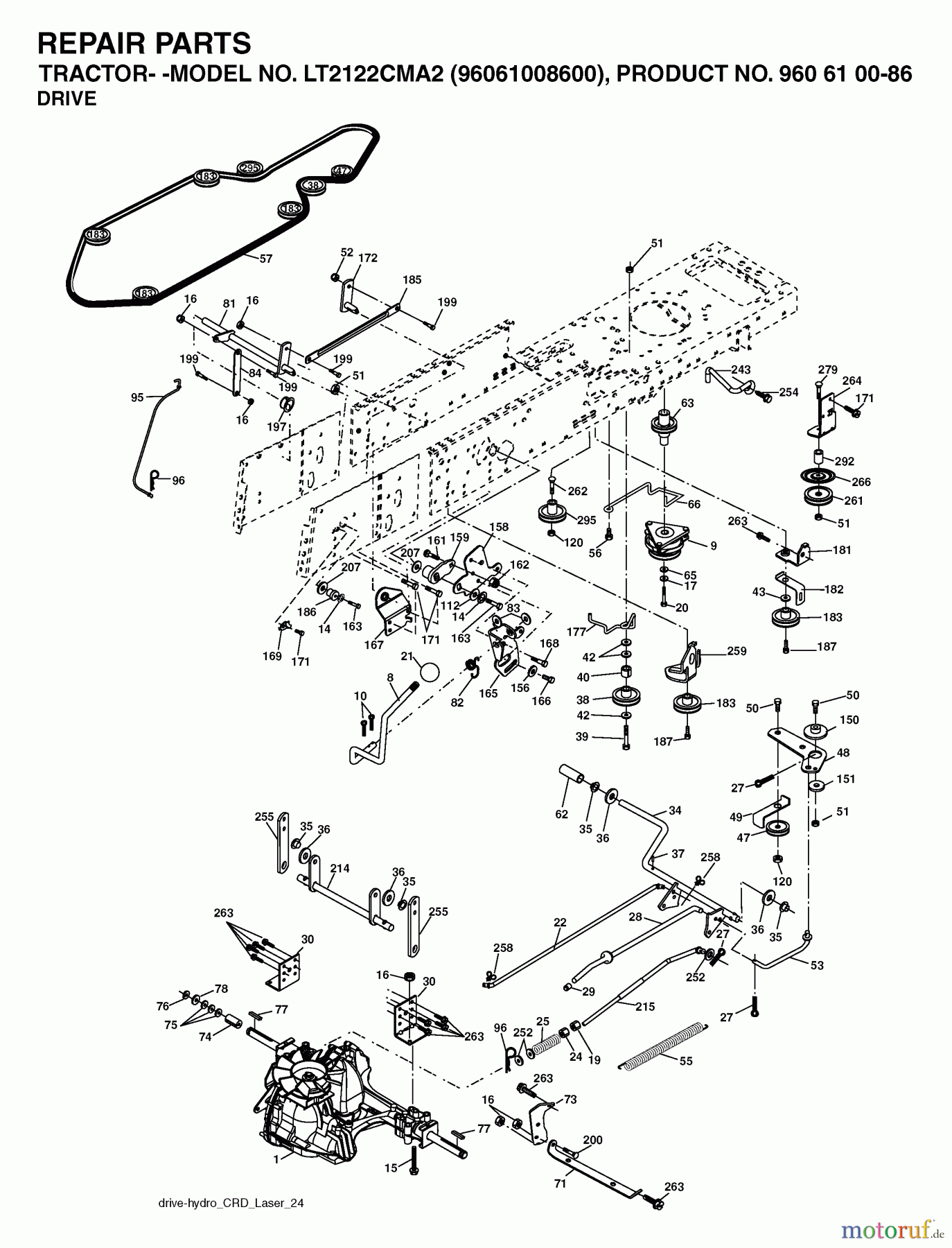 Jonsered Rasen und Garten Traktoren LT2122 CMA2 (96061008600) - Jonsered Lawn & Garden Tractor (2006-04) DRIVE