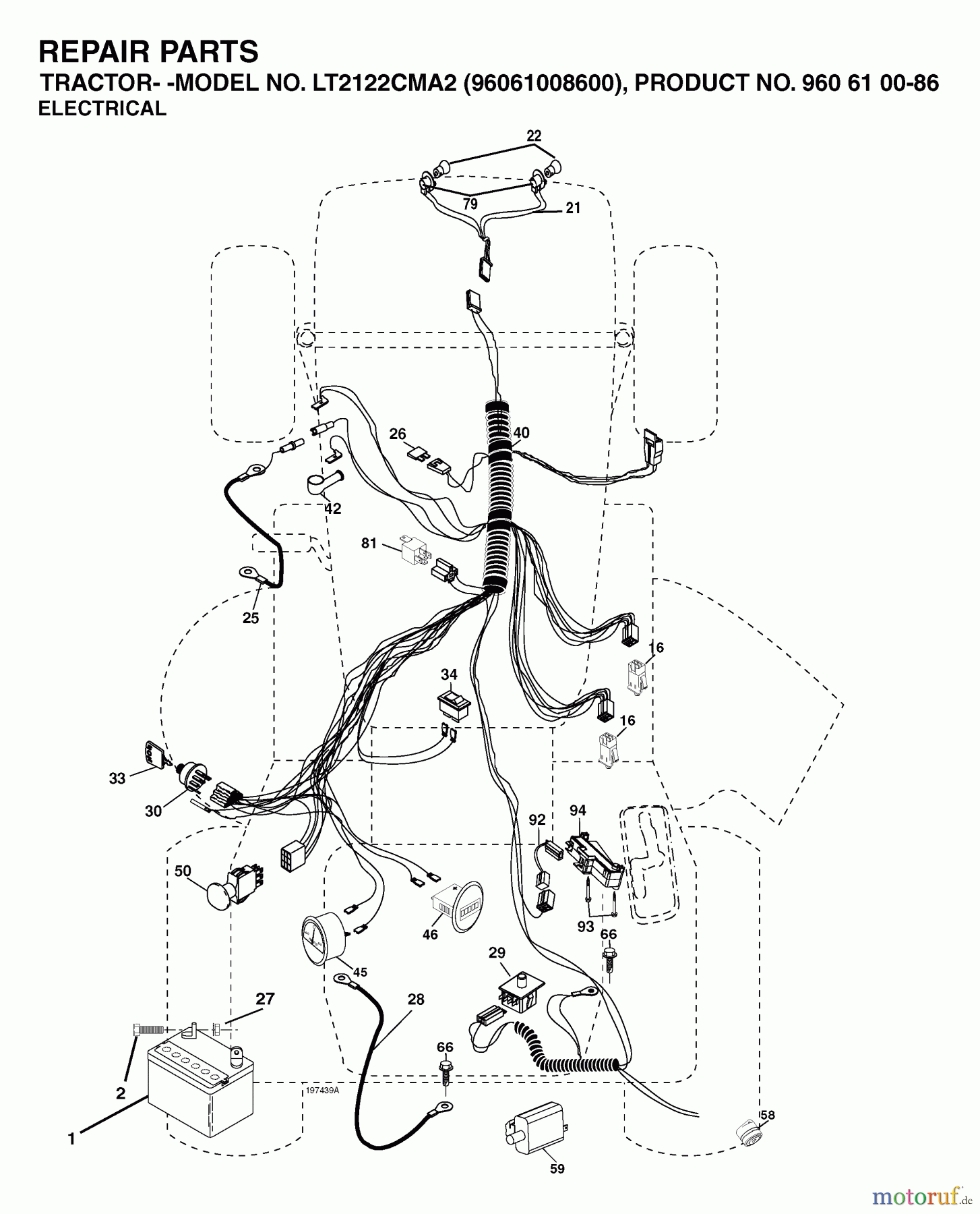 Jonsered Rasen und Garten Traktoren LT2122 CMA2 (96061008600) - Jonsered Lawn & Garden Tractor (2006-04) ELECTRICAL