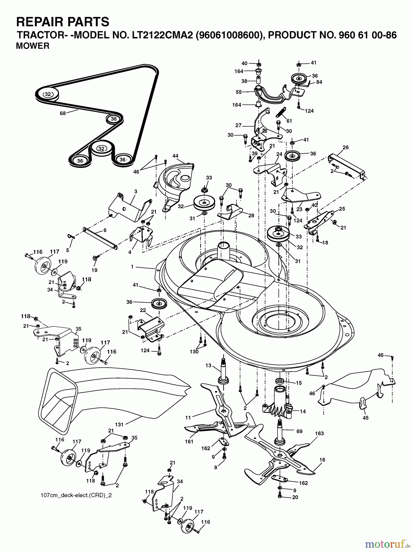 Jonsered Rasen und Garten Traktoren LT2122 CMA2 (96061008600) - Jonsered Lawn & Garden Tractor (2006-04) MOWER DECK / CUTTING DECK