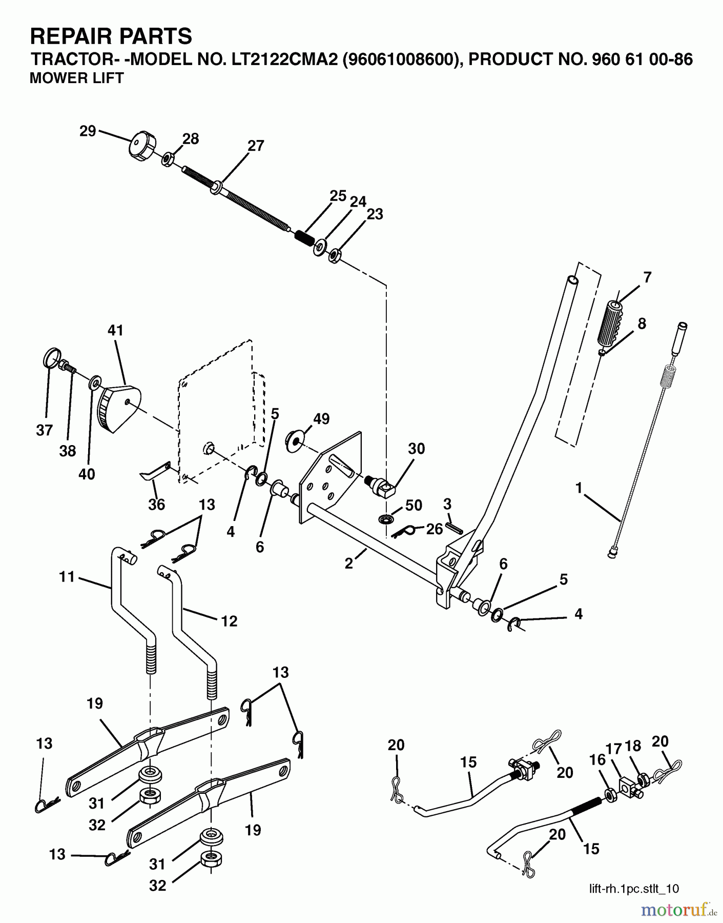 Jonsered Rasen und Garten Traktoren LT2122 CMA2 (96061008600) - Jonsered Lawn & Garden Tractor (2006-04) MOWER LIFT / DECK LIFT