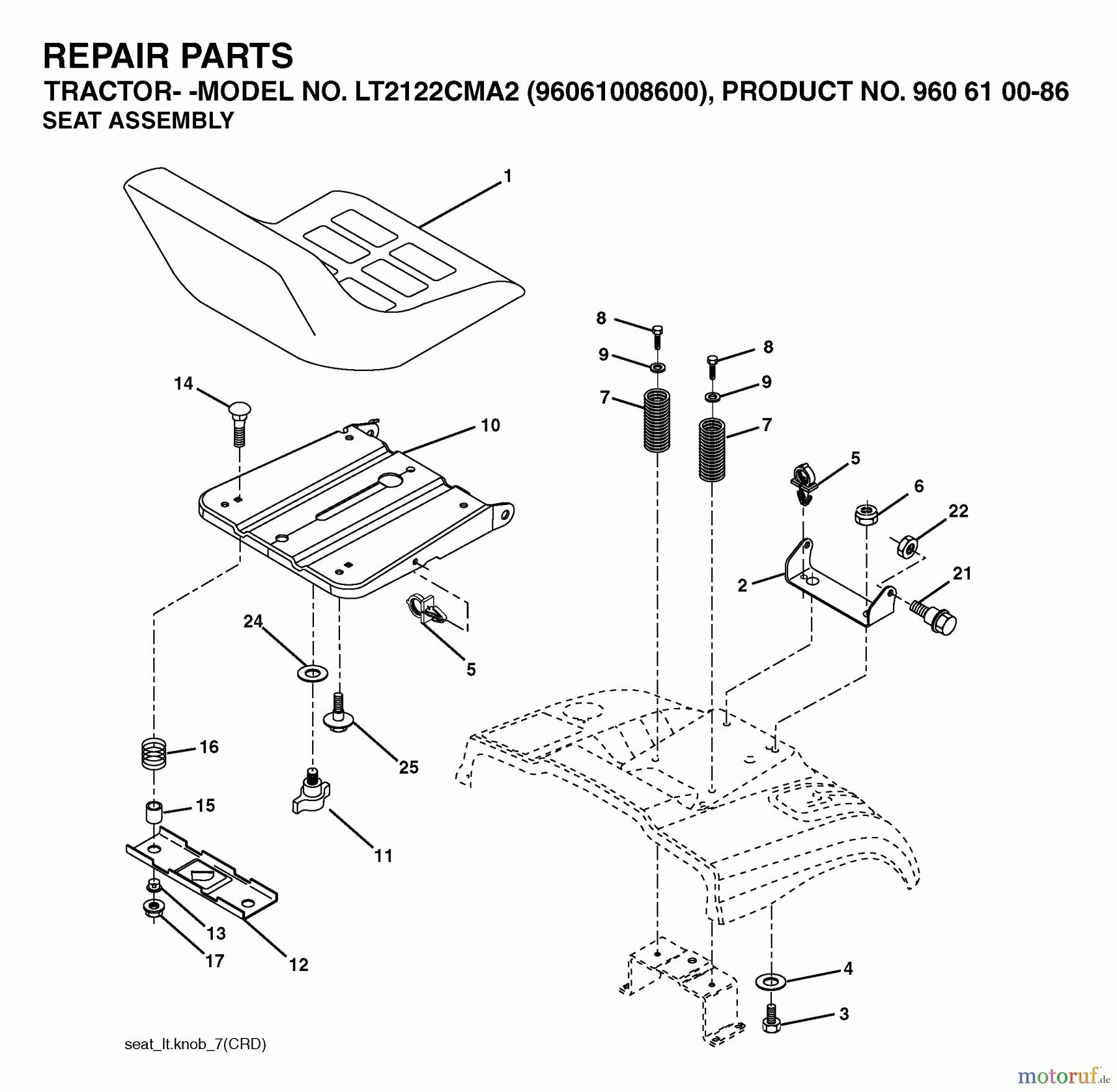 Jonsered Rasen und Garten Traktoren LT2122 CMA2 (96061008600) - Jonsered Lawn & Garden Tractor (2006-04) SEAT