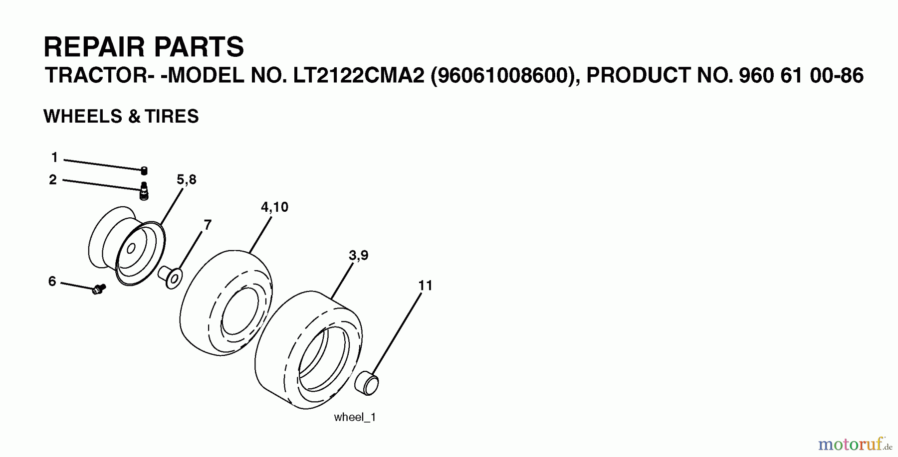  Jonsered Rasen  und Garten Traktoren LT2122 CMA2 (96061008600) - Jonsered Lawn & Garden Tractor (2006-04) WHEELS TIRES