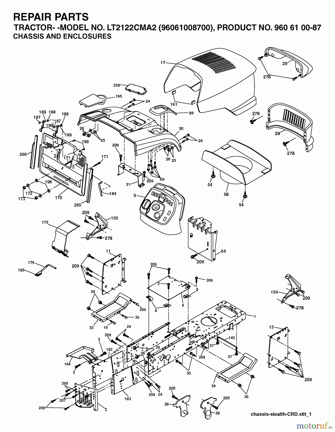 Jonsered Rasen und Garten Traktoren LT2122 CMA2 (96061008700) - Jonsered Lawn & Garden Tractor (2006-04) CHASSIS ENCLOSURES