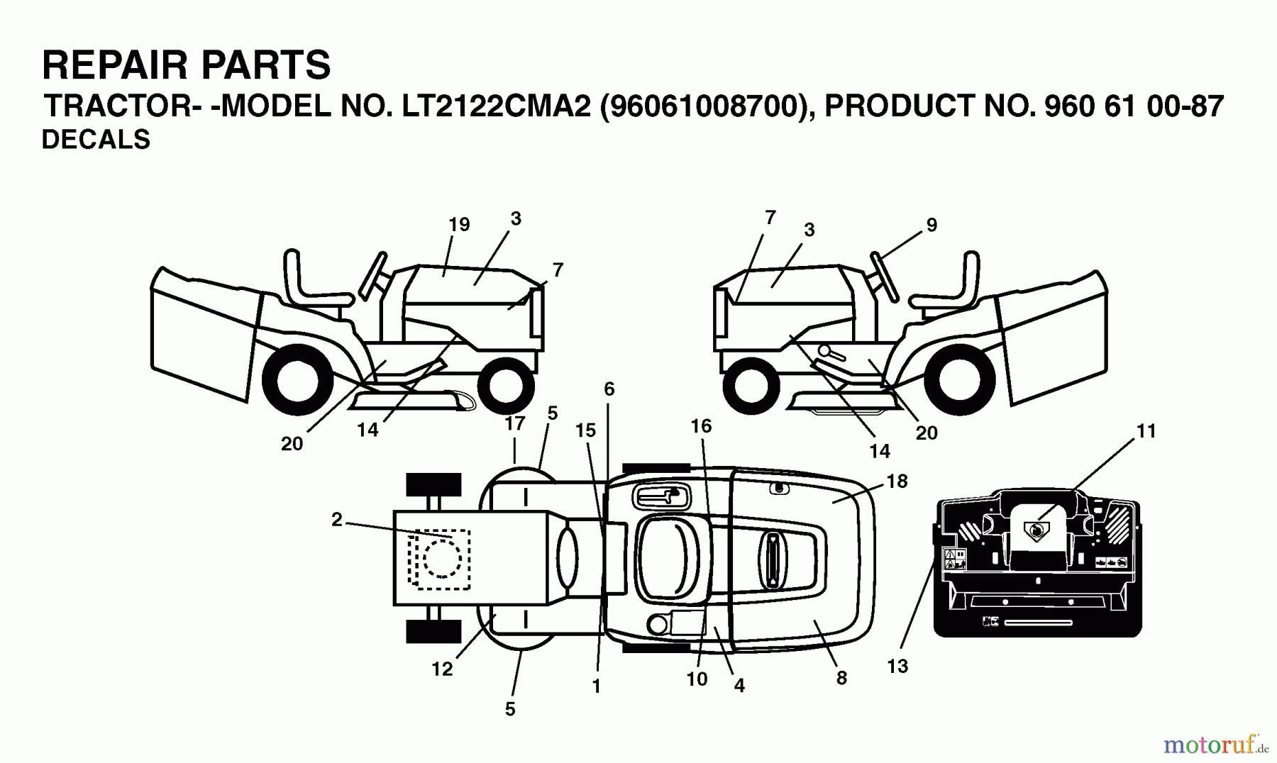 Jonsered Rasen und Garten Traktoren LT2122 CMA2 (96061008700) - Jonsered Lawn & Garden Tractor (2006-04) DECALS