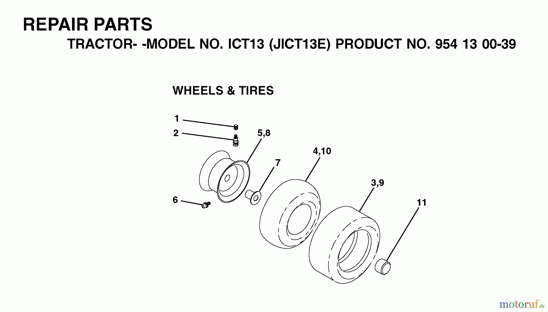 Jonsered Rasen und Garten Traktoren ICT13 (JICT13E, 954130039) - Jonsered Lawn & Garden Tractor (2001-09) WHEELS TIRES