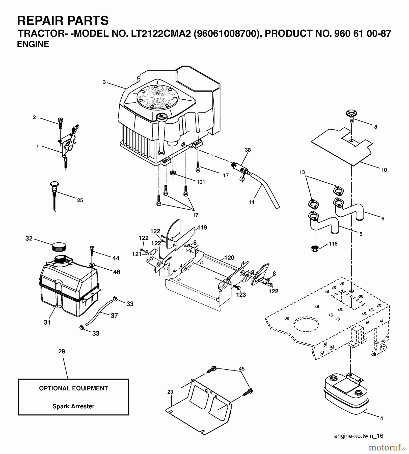 Jonsered Rasen und Garten Traktoren LT2122 CMA2 (96061008700) - Jonsered Lawn & Garden Tractor (2006-04) ENGINE CUTTING EQUIPMENT