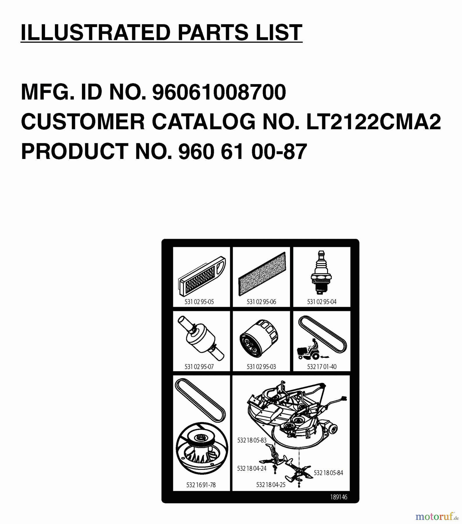 Jonsered Rasen und Garten Traktoren LT2122 CMA2 (96061008700) - Jonsered Lawn & Garden Tractor (2006-04) FREQUENTLY USED PARTS