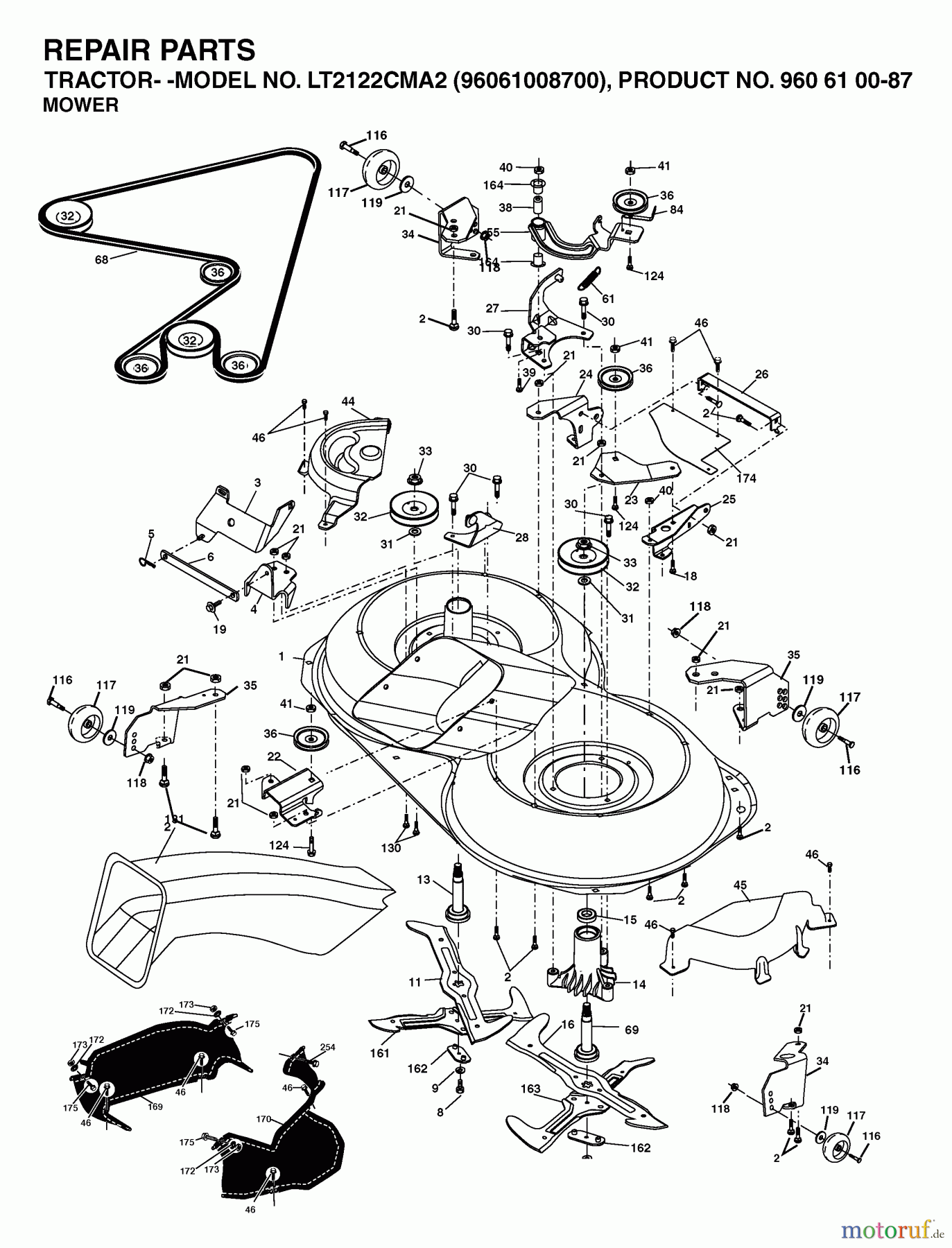 Jonsered Rasen und Garten Traktoren LT2122 CMA2 (96061008700) - Jonsered Lawn & Garden Tractor (2006-04) MOWER DECK / CUTTING DECK