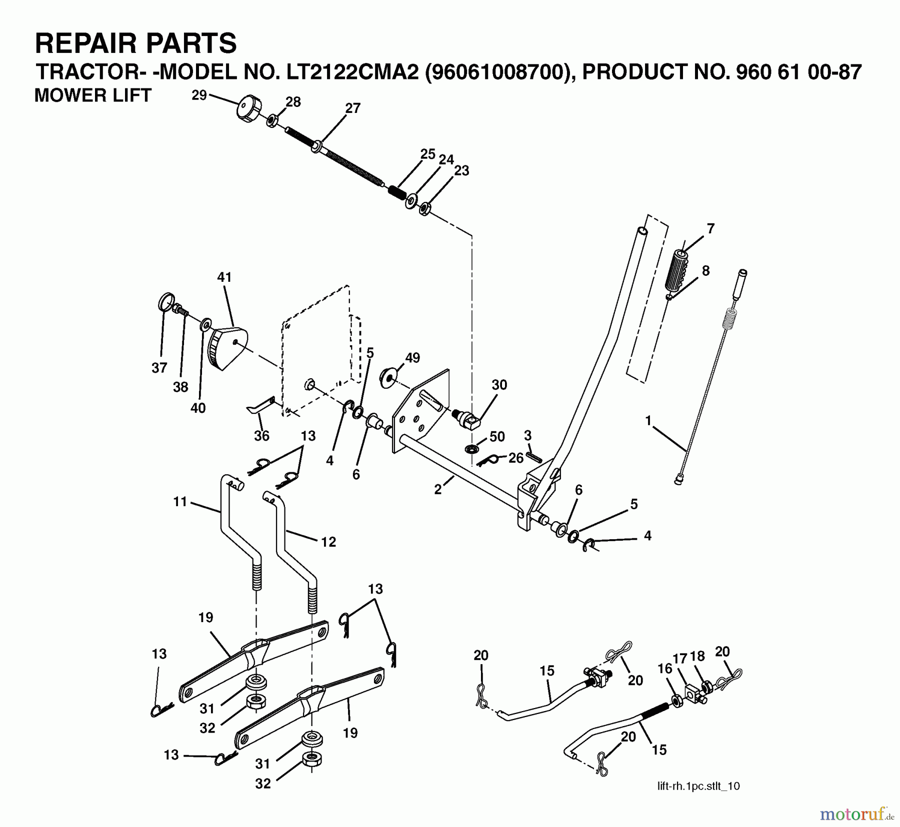 Jonsered Rasen und Garten Traktoren LT2122 CMA2 (96061008700) - Jonsered Lawn & Garden Tractor (2006-04) MOWER LIFT / DECK LIFT