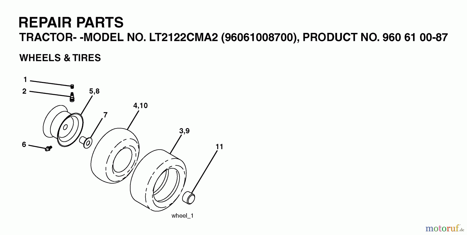  Jonsered Rasen  und Garten Traktoren LT2122 CMA2 (96061008700) - Jonsered Lawn & Garden Tractor (2006-04) WHEELS TIRES