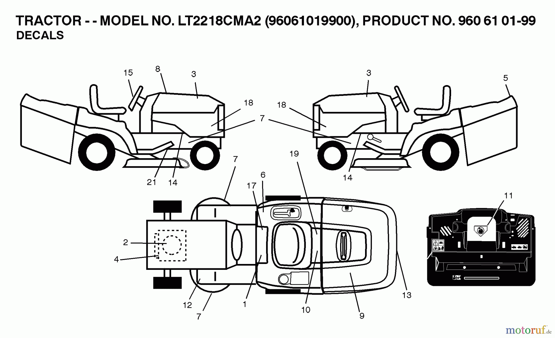 Jonsered Rasen und Garten Traktoren LT221 CMA2 - Jonsered Lawn & Garden Tractor (2007-02) DECALS