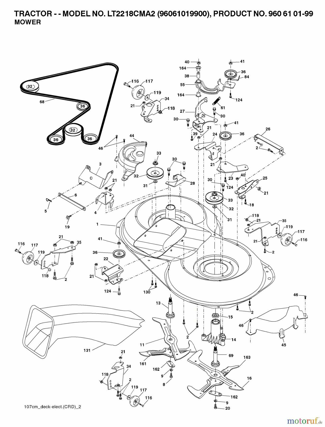 Jonsered Rasen und Garten Traktoren LT221 CMA2 - Jonsered Lawn & Garden Tractor (2007-02) MOWER DECK / CUTTING DECK