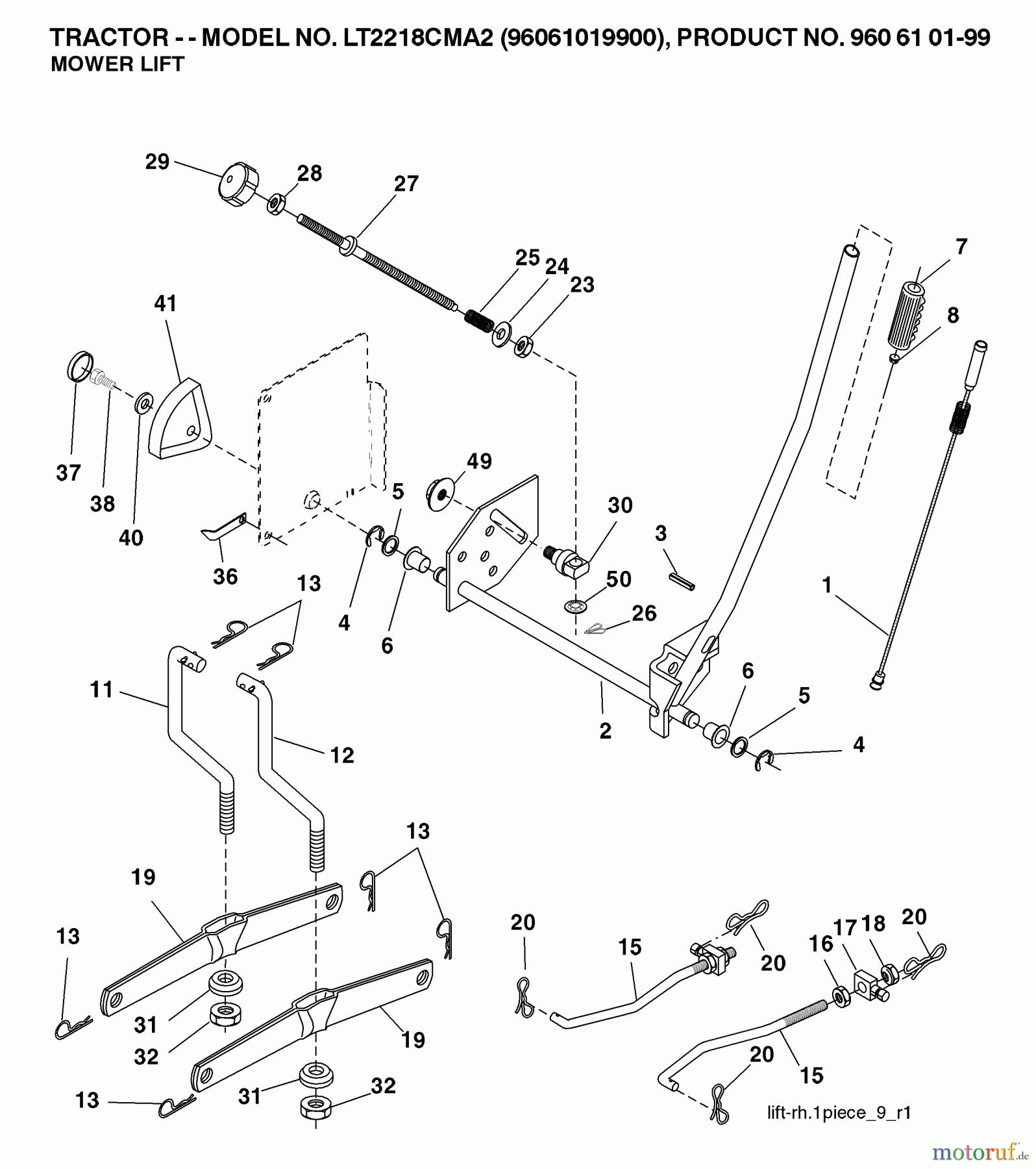 Jonsered Rasen und Garten Traktoren LT221 CMA2 - Jonsered Lawn & Garden Tractor (2007-02) MOWER LIFT / DECK LIFT