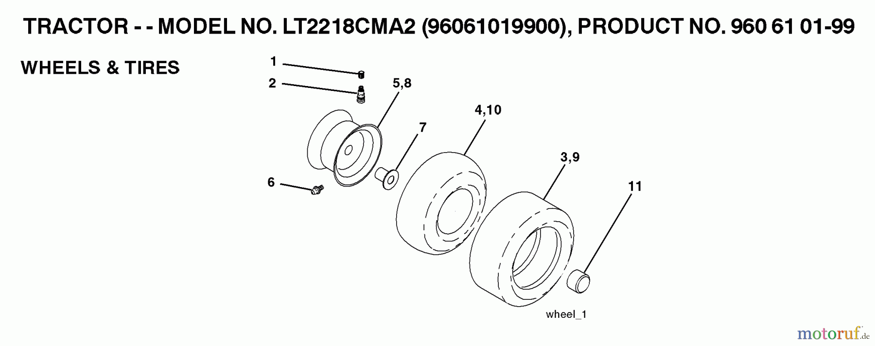 Jonsered Rasen und Garten Traktoren LT221 CMA2 - Jonsered Lawn & Garden Tractor (2007-02) WHEELS TIRES