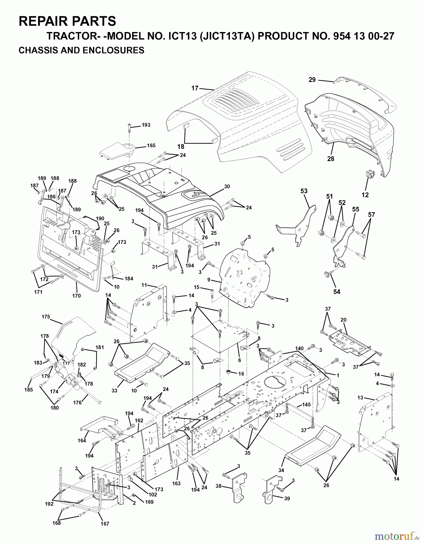 Jonsered Rasen und Garten Traktoren ICT13 (JICT13TA, 954130027) - Jonsered Lawn & Garden Tractor (1999-03) CHASSIS ENCLOSURES