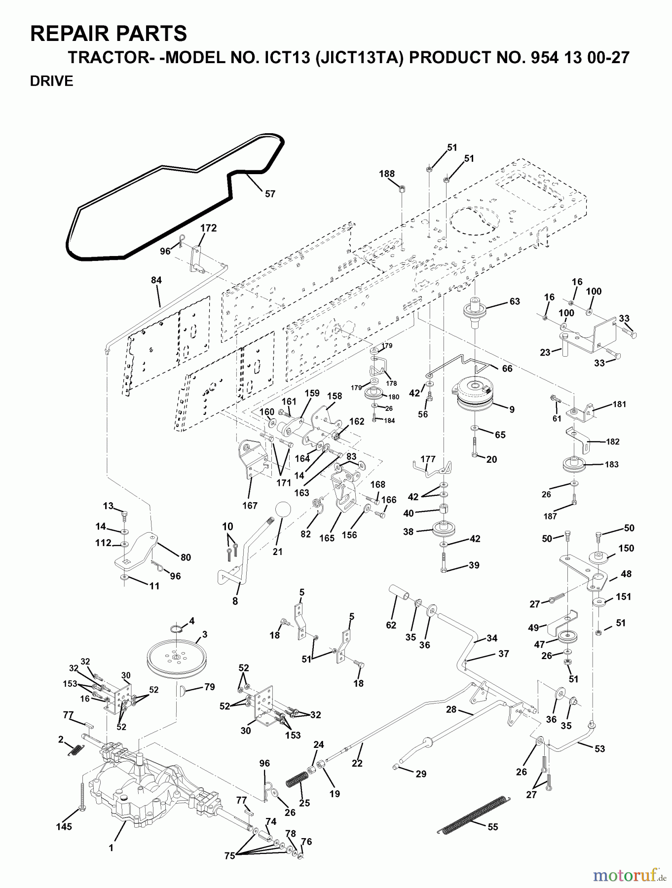 Jonsered Rasen und Garten Traktoren ICT13 (JICT13TA, 954130027) - Jonsered Lawn & Garden Tractor (1999-03) DRIVE