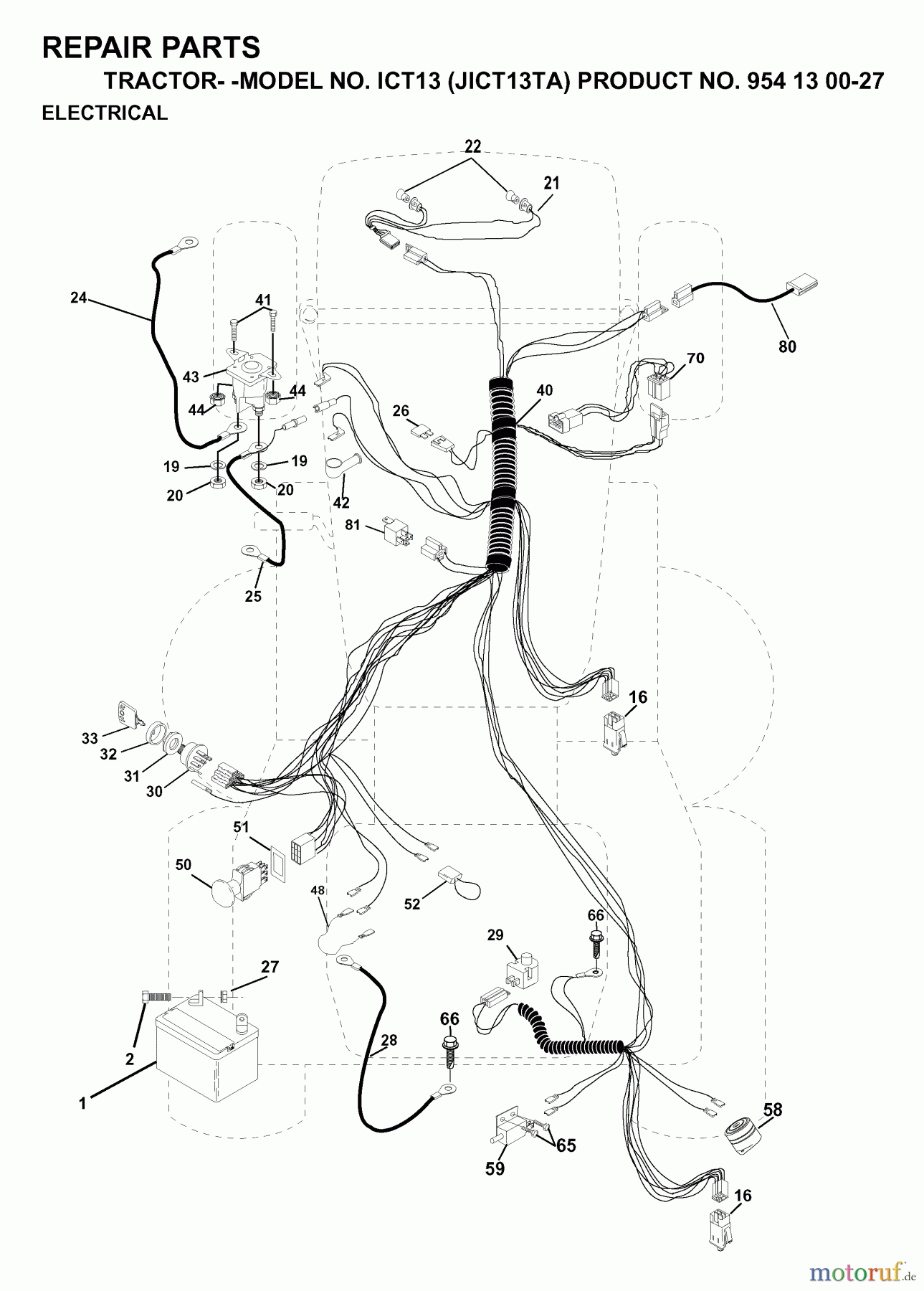  Jonsered Rasen  und Garten Traktoren ICT13 (JICT13TA, 954130027) - Jonsered Lawn & Garden Tractor (1999-03) ELECTRICAL