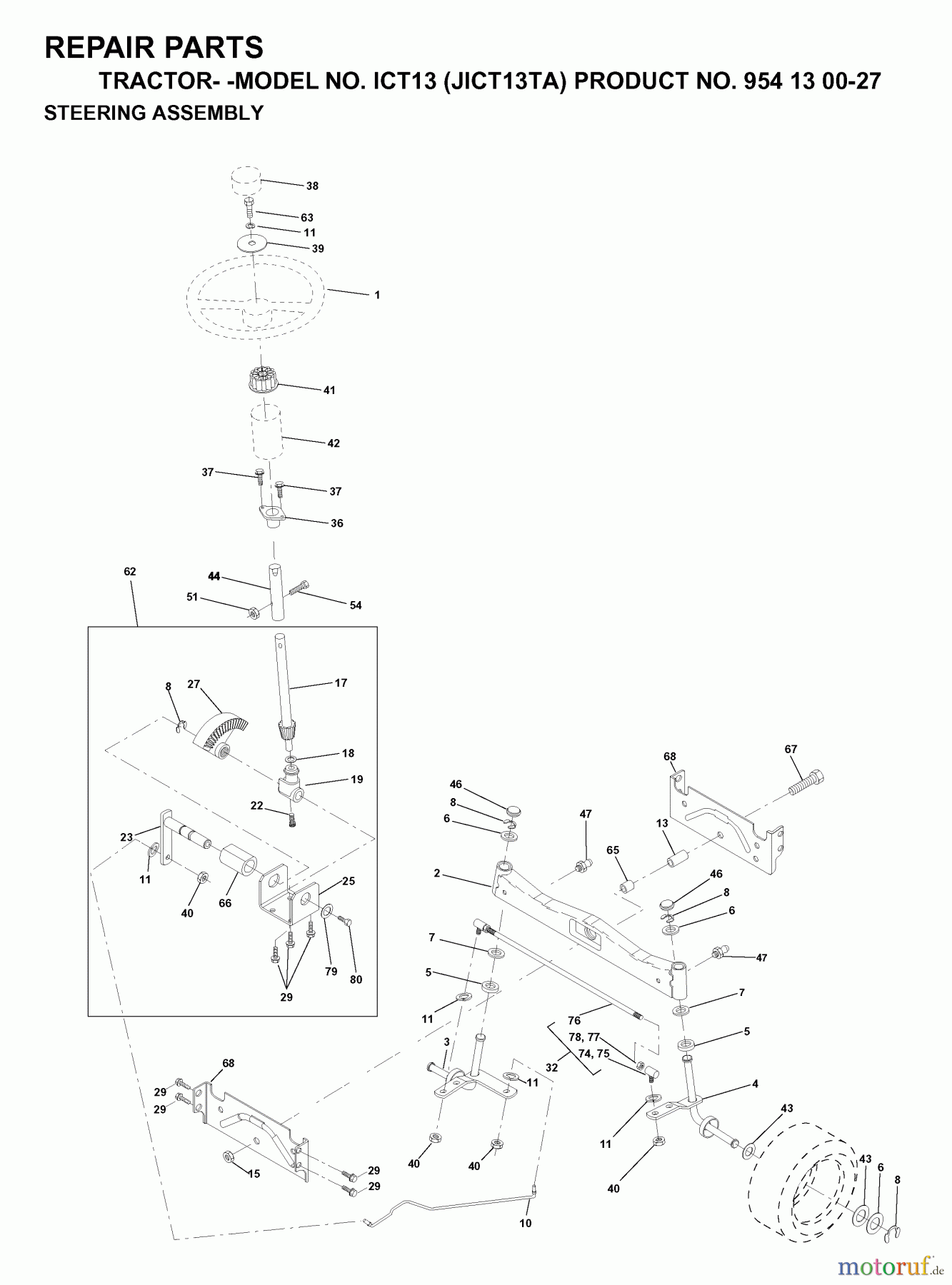  Jonsered Rasen  und Garten Traktoren ICT13 (JICT13TA, 954130027) - Jonsered Lawn & Garden Tractor (1999-03) STEERING