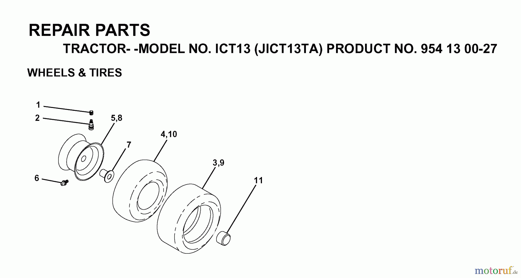  Jonsered Rasen  und Garten Traktoren ICT13 (JICT13TA, 954130027) - Jonsered Lawn & Garden Tractor (1999-03) WHEELS TIRES