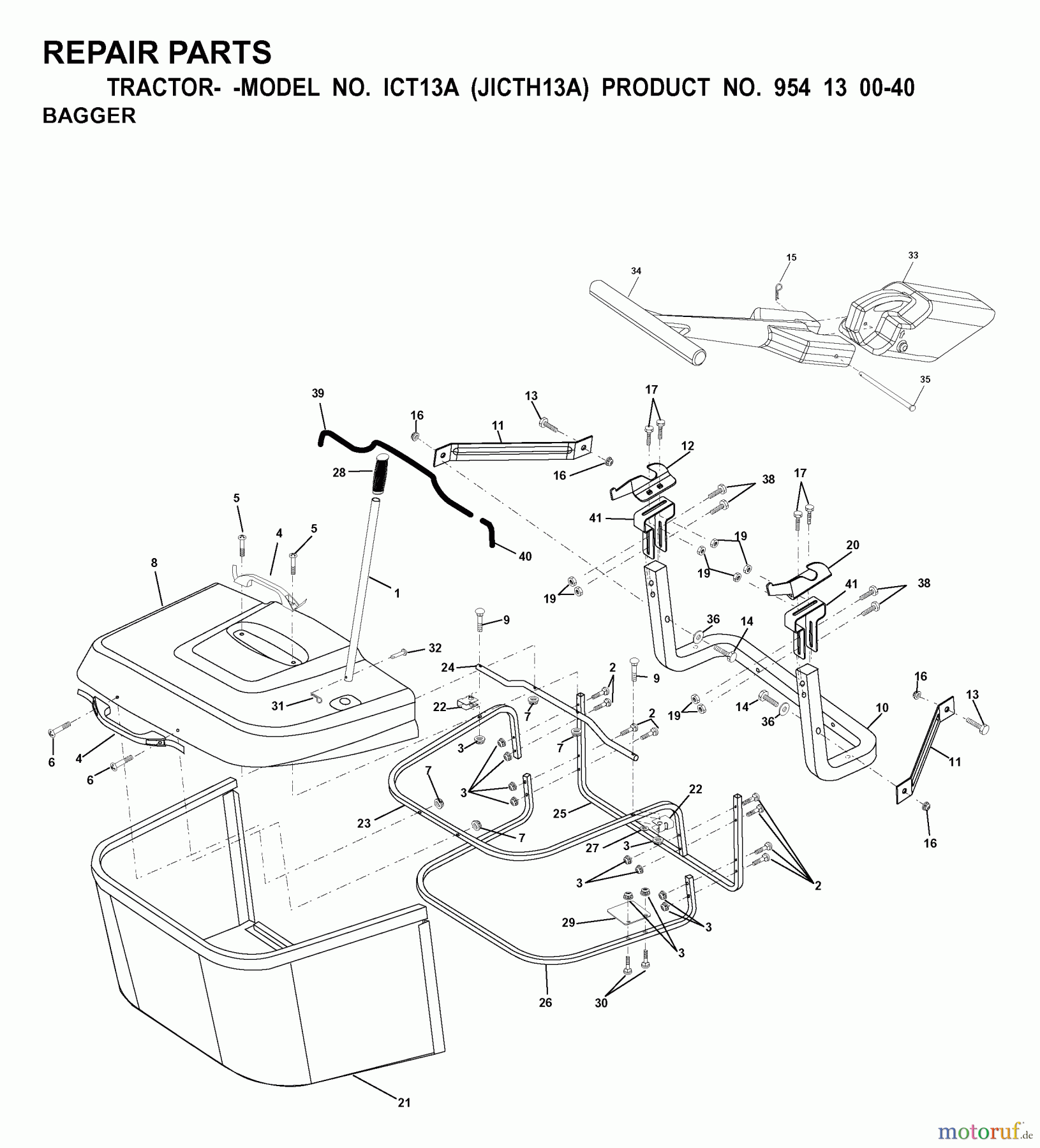  Jonsered Rasen  und Garten Traktoren ICT13A (JICTH13A, 954130040) - Jonsered Lawn & Garden Tractor (2000-02) BAGGER