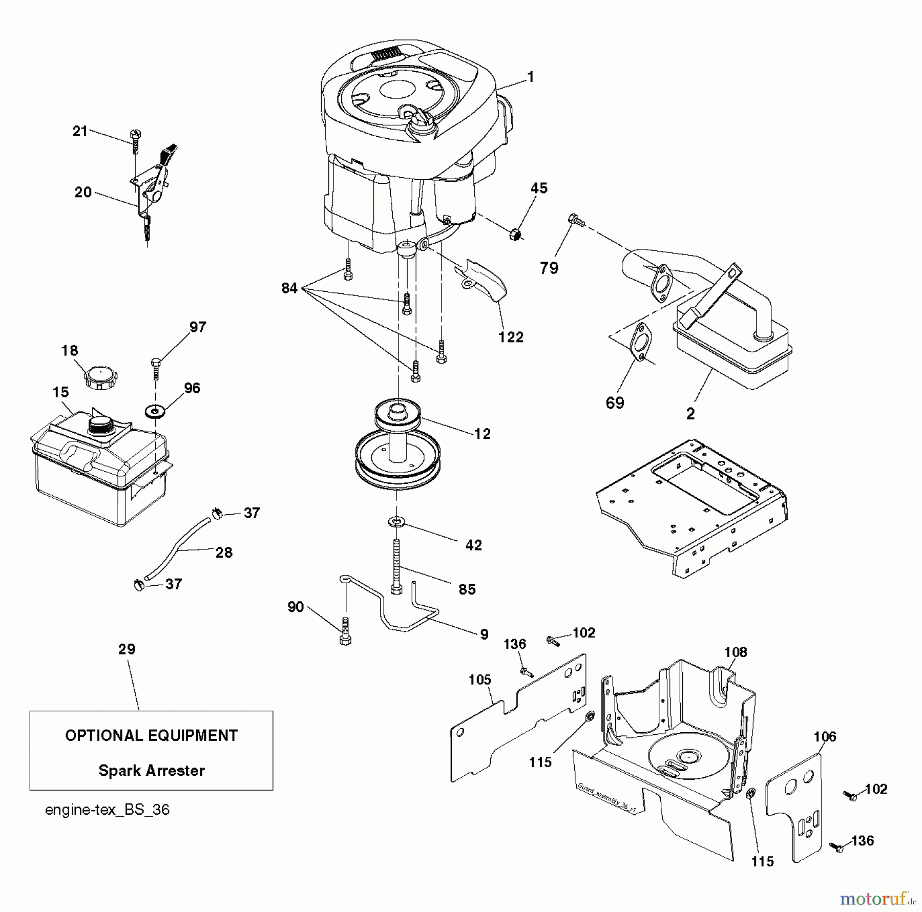Jonsered Rasen und Garten Traktoren LT2213 (96041008705) - Jonsered Lawn & Garden Tractor (2012-08) ENGINE