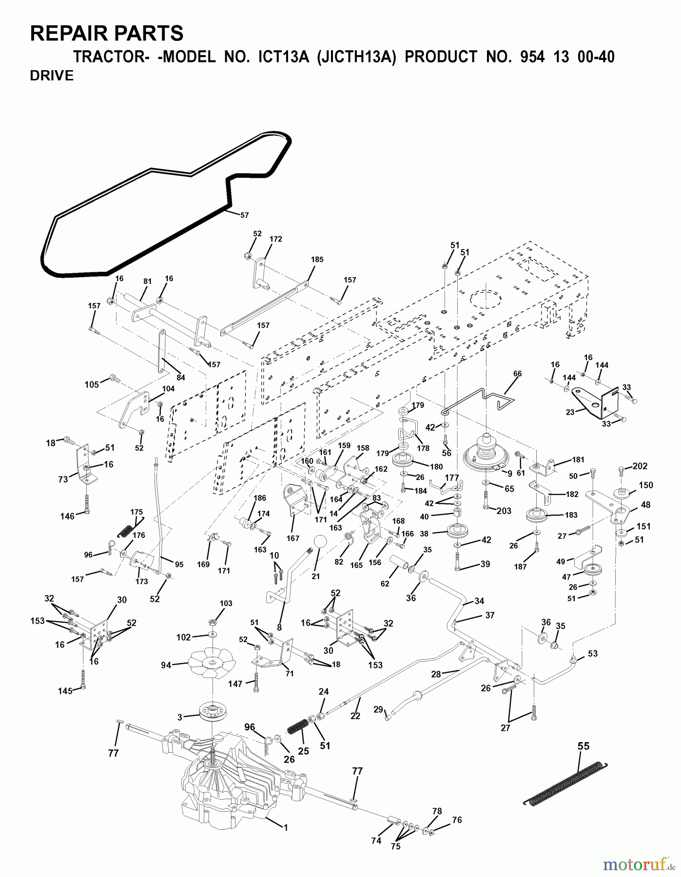  Jonsered Rasen  und Garten Traktoren ICT13A (JICTH13A, 954130040) - Jonsered Lawn & Garden Tractor (2000-02) DRIVE