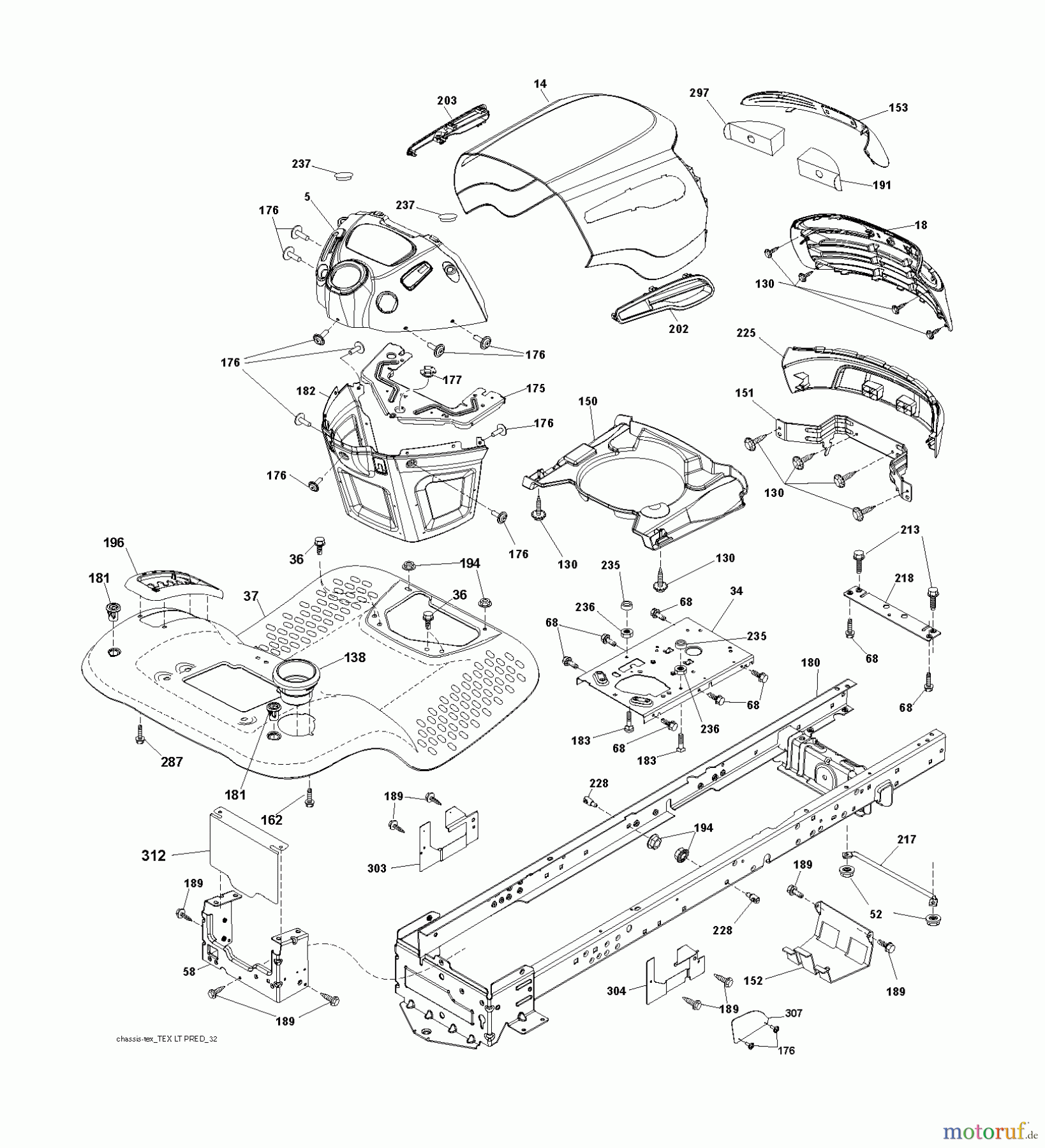 Jonsered Rasen und Garten Traktoren LT2213 A (96041008800) - Jonsered Lawn & Garden Tractor (2009-02) CHASSIS ENCLOSURES