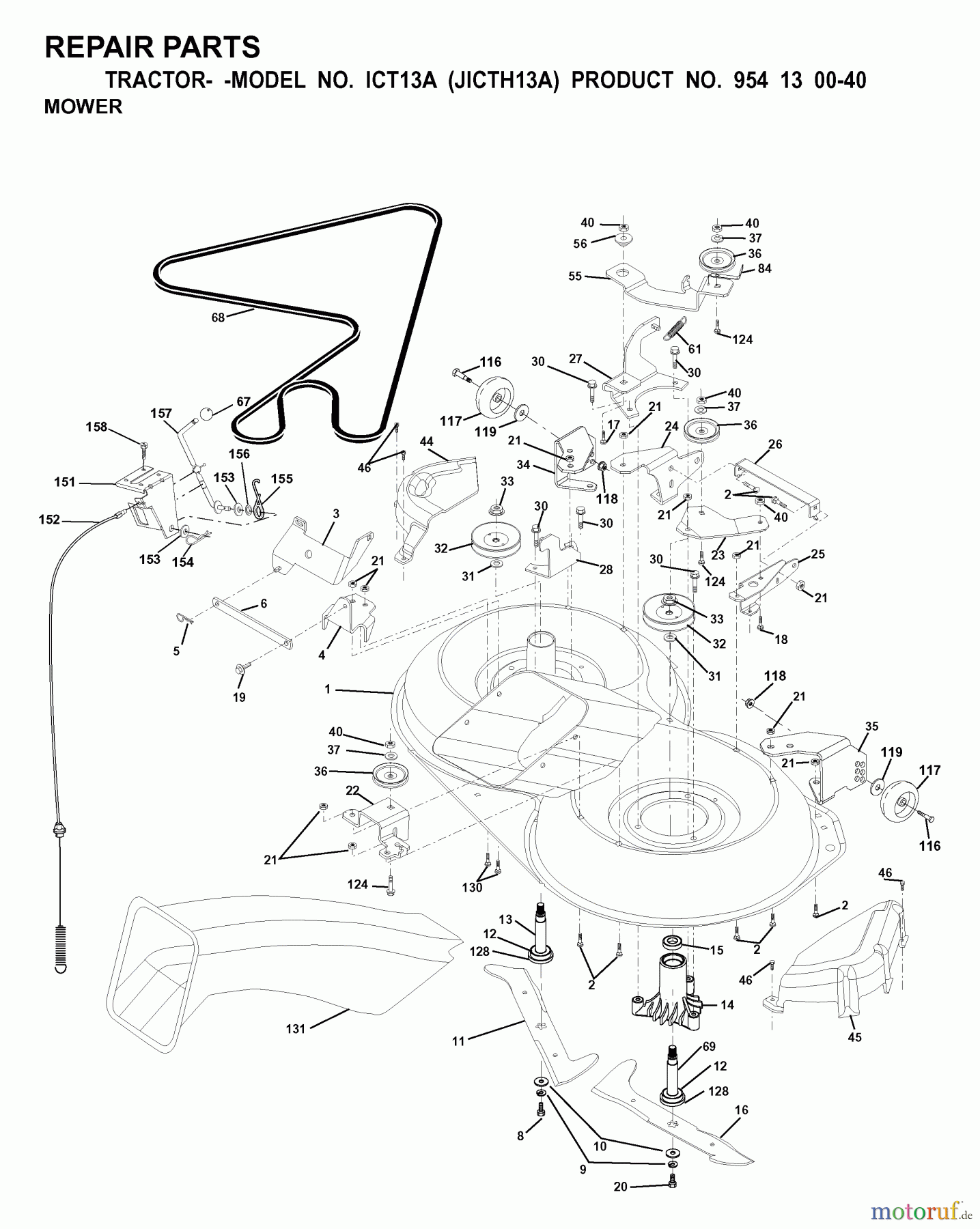  Jonsered Rasen  und Garten Traktoren ICT13A (JICTH13A, 954130040) - Jonsered Lawn & Garden Tractor (2000-02) MOWER DECK / CUTTING DECK