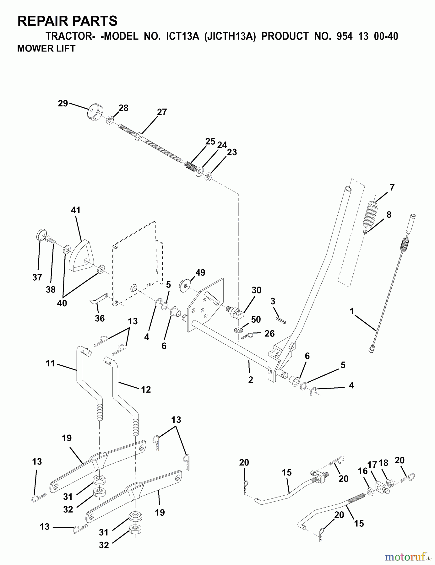  Jonsered Rasen  und Garten Traktoren ICT13A (JICTH13A, 954130040) - Jonsered Lawn & Garden Tractor (2000-02) MOWER LIFT / DECK LIFT