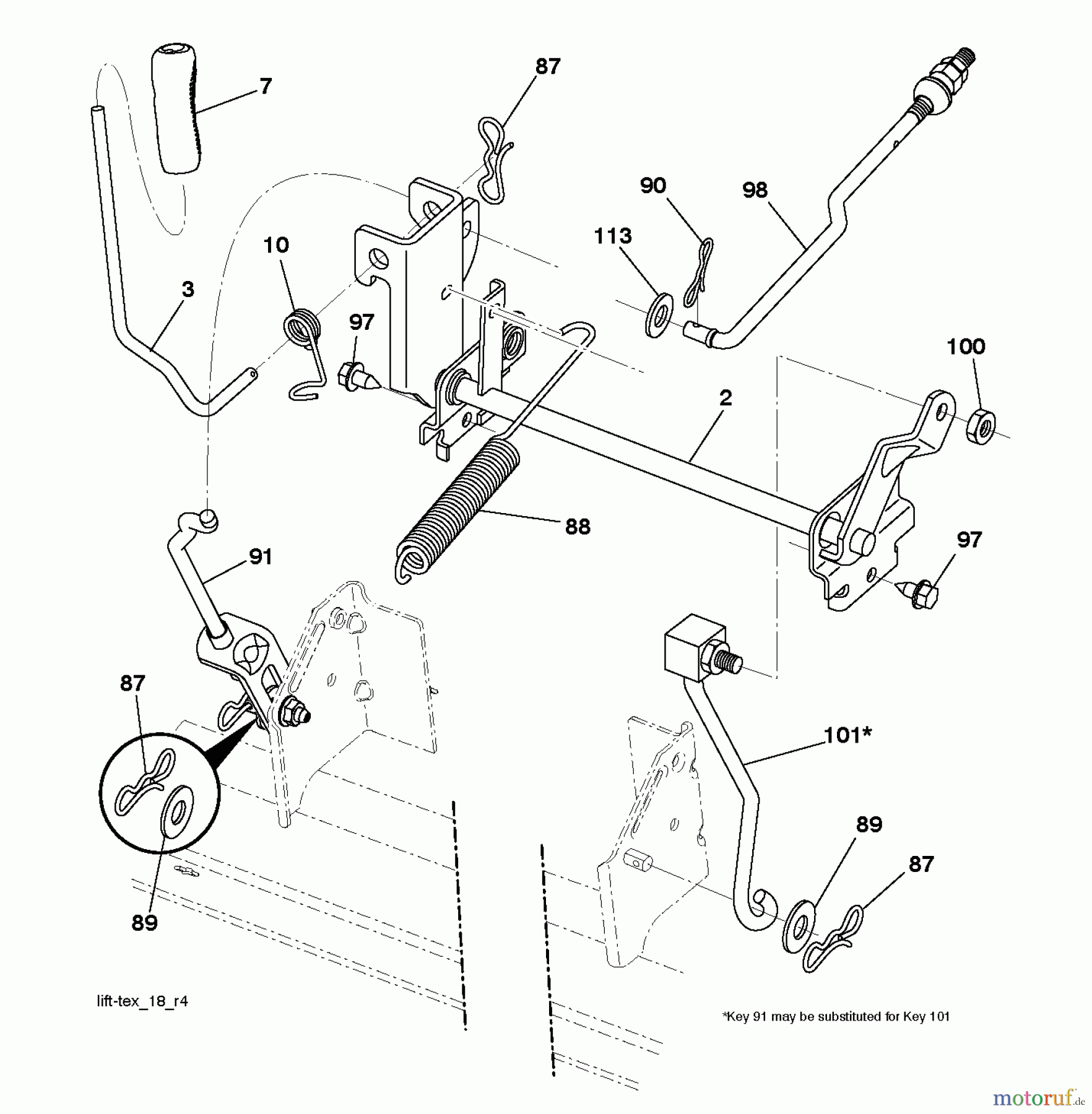 Jonsered Rasen und Garten Traktoren LT2213 A (96041015201) - Jonsered Lawn & Garden Tractor (2010-10) MOWER LIFT / DECK LIFT
