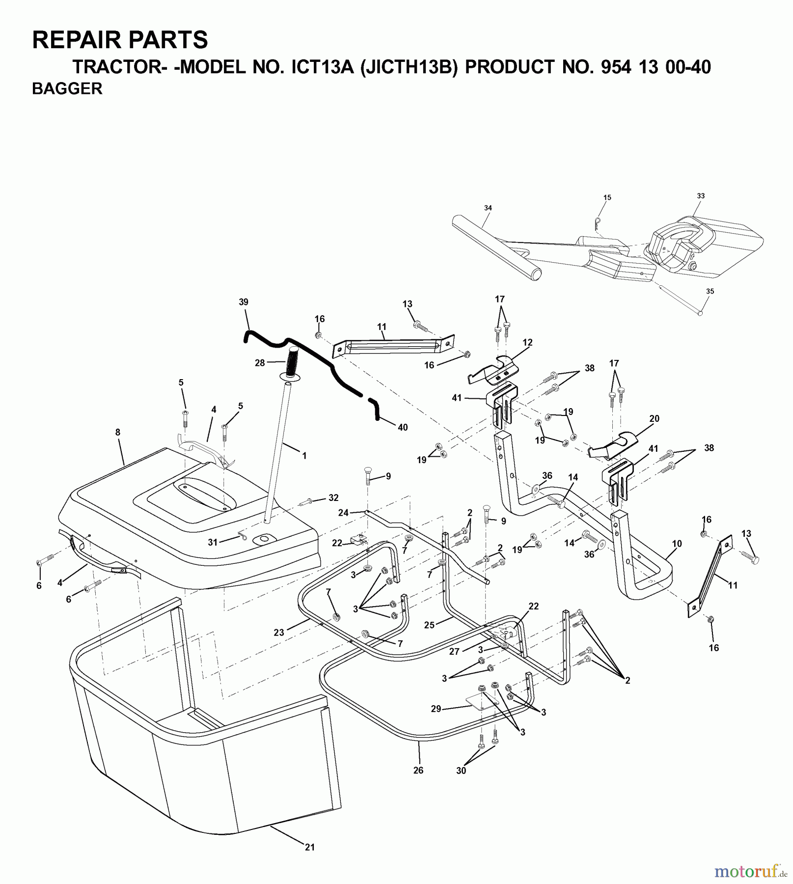 Jonsered Rasen und Garten Traktoren ICT13A (JICTH13B, 954130040) - Jonsered Lawn & Garden Tractor (2000-04) BAGGER