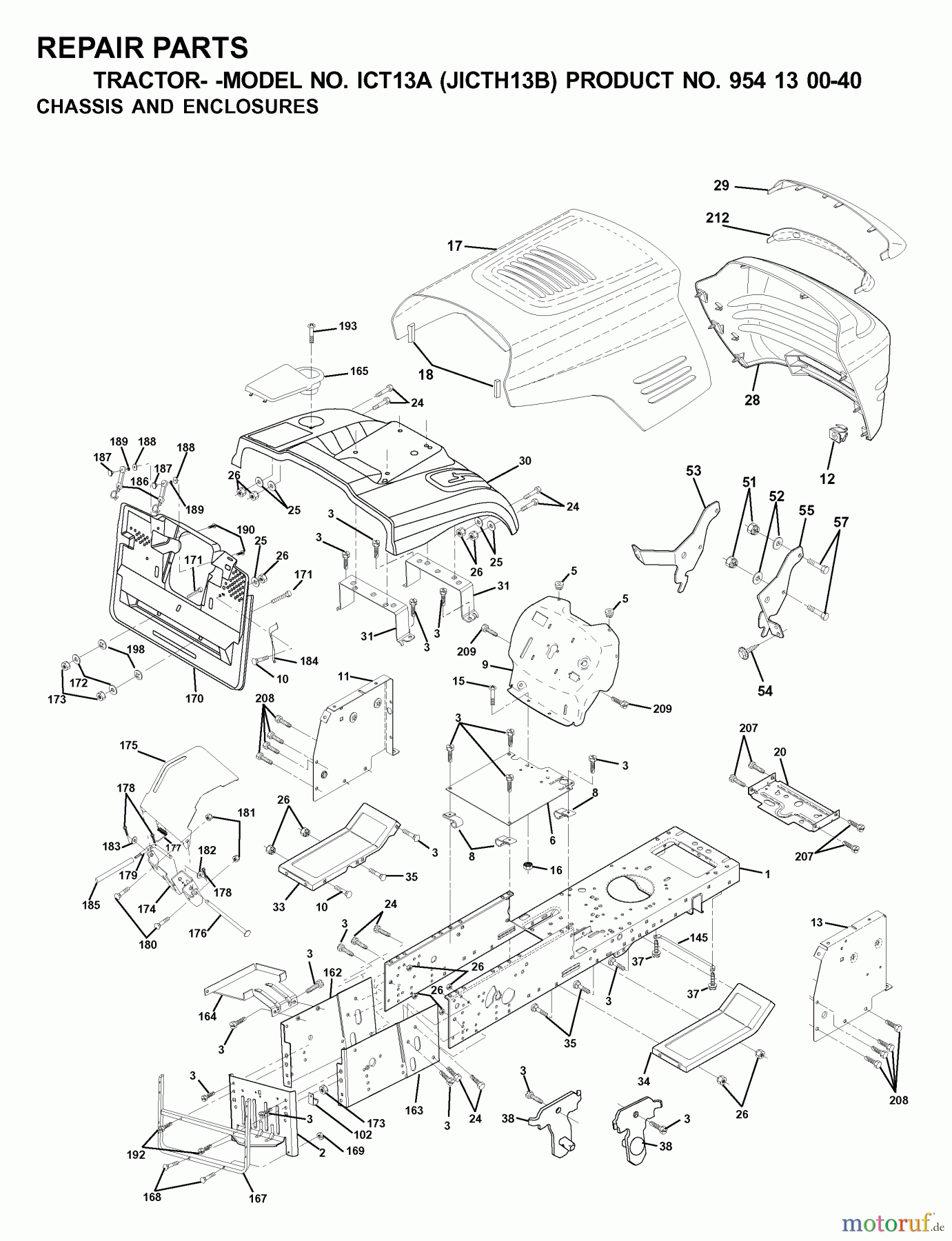Jonsered Rasen und Garten Traktoren ICT13A (JICTH13B, 954130040) - Jonsered Lawn & Garden Tractor (2000-04) CHASSIS ENCLOSURES