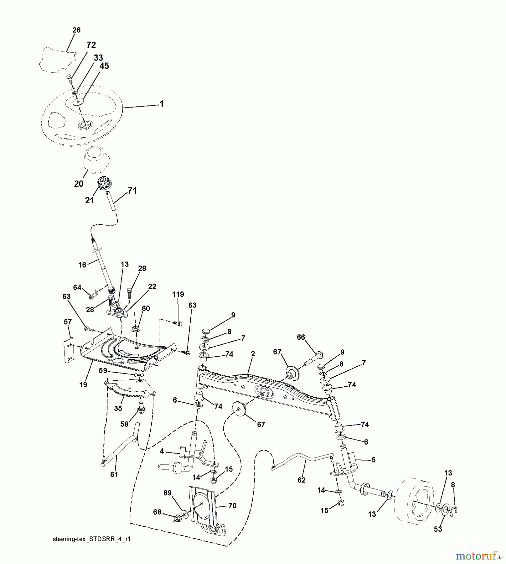 Jonsered Rasen und Garten Traktoren LT2213 A (96041015400) - Jonsered Lawn & Garden Tractor (2010-01) STEERING