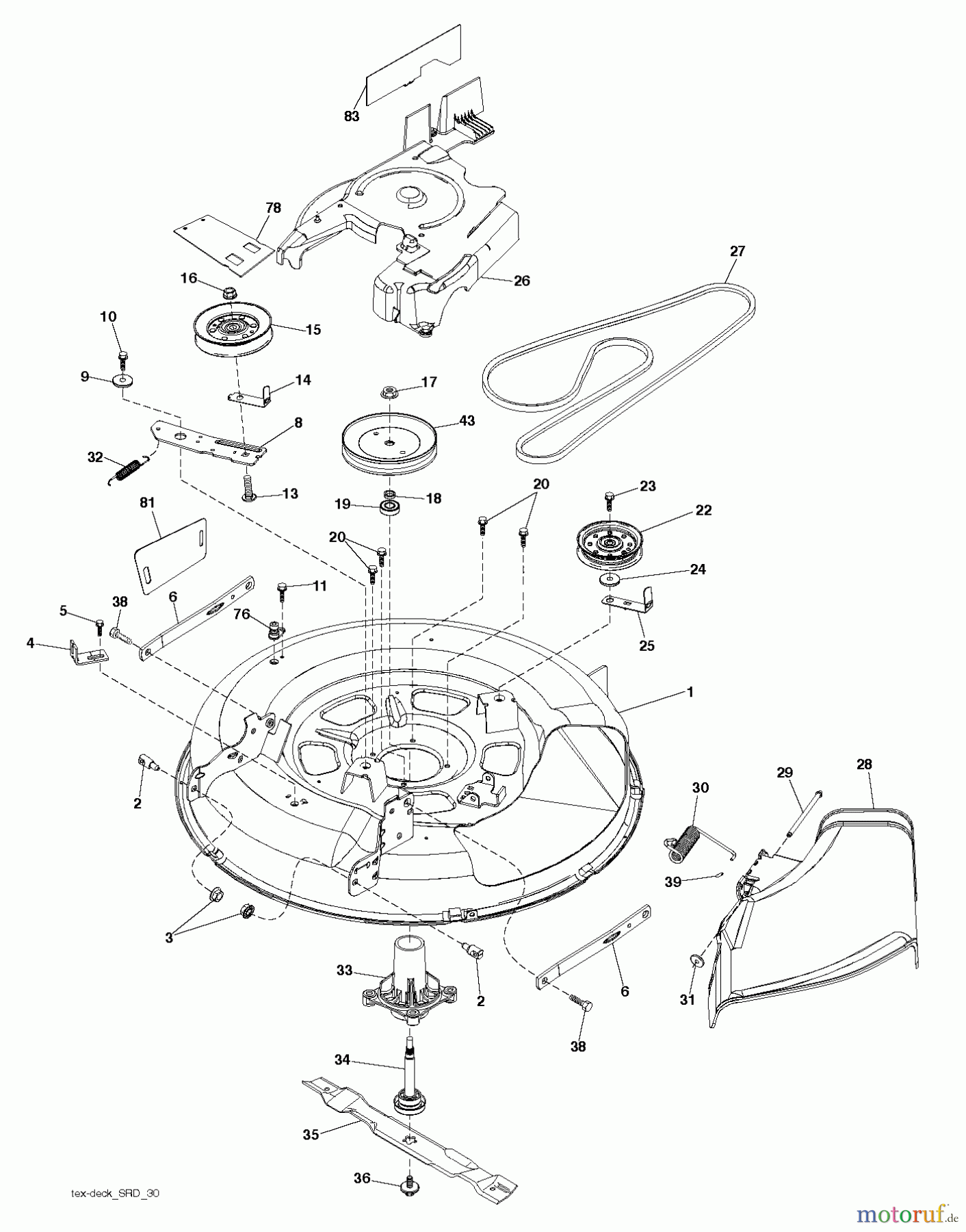 Jonsered Rasen und Garten Traktoren LT2213 A (96041015401) - Jonsered Lawn & Garden Tractor (2010-08) MOWER DECK / CUTTING DECK