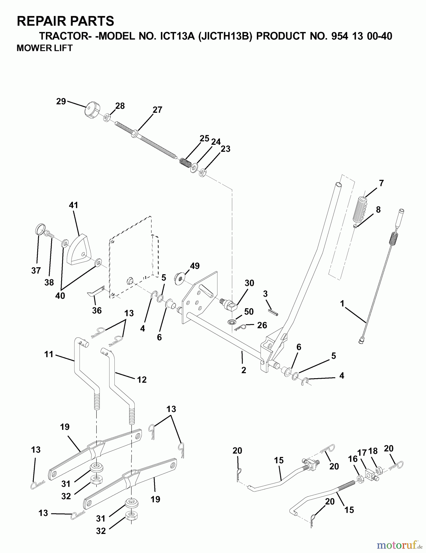 Jonsered Rasen und Garten Traktoren ICT13A (JICTH13B, 954130040) - Jonsered Lawn & Garden Tractor (2000-04) MOWER LIFT / DECK LIFT