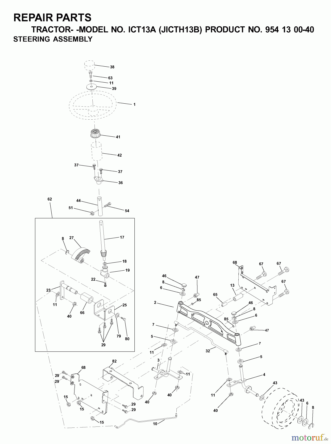 Jonsered Rasen und Garten Traktoren ICT13A (JICTH13B, 954130040) - Jonsered Lawn & Garden Tractor (2000-04) STEERING