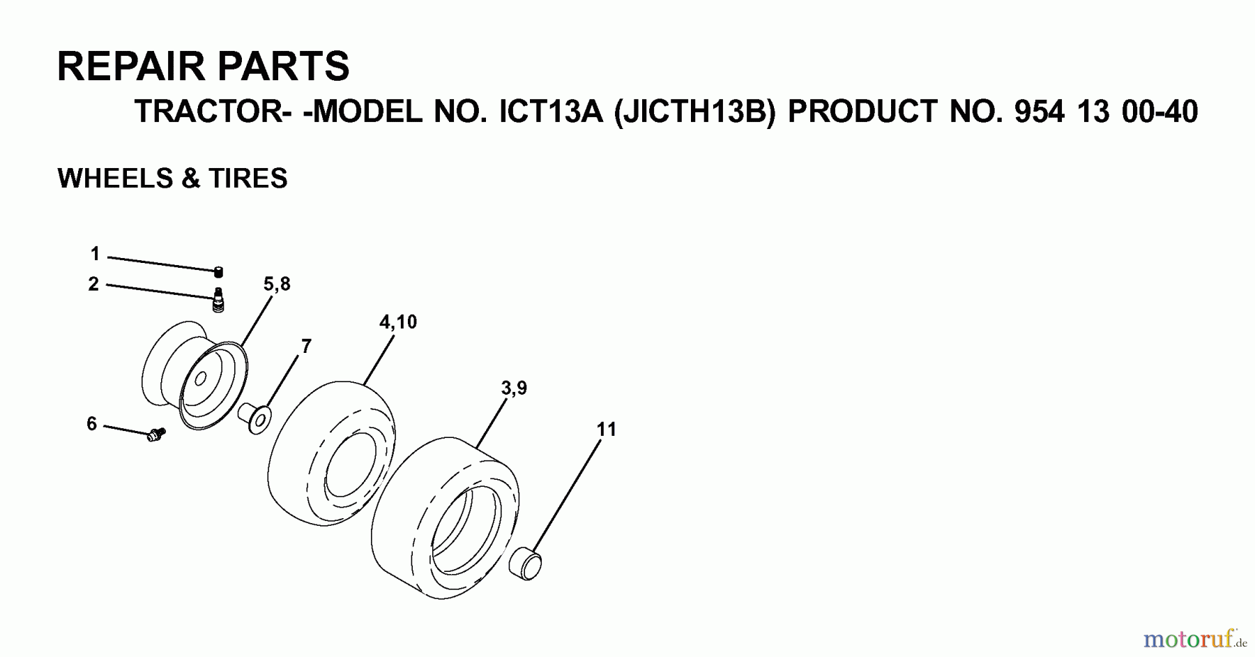 Jonsered Rasen und Garten Traktoren ICT13A (JICTH13B, 954130040) - Jonsered Lawn & Garden Tractor (2000-04) WHEELS TIRES