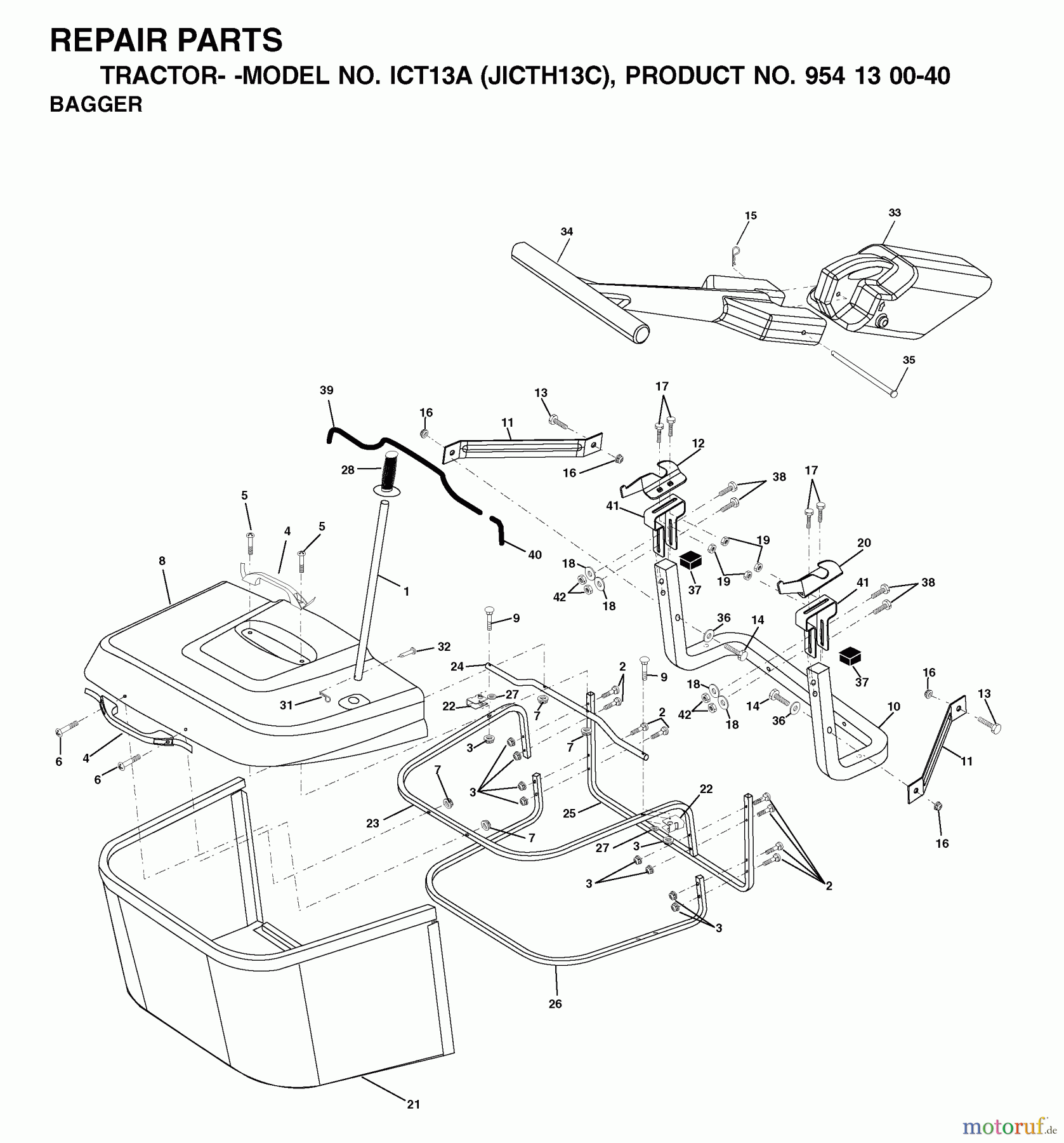 Jonsered Rasen und Garten Traktoren ICT13A (JICTH13C, 954130040) - Jonsered Lawn & Garden Tractor (2001-02) BAGGER