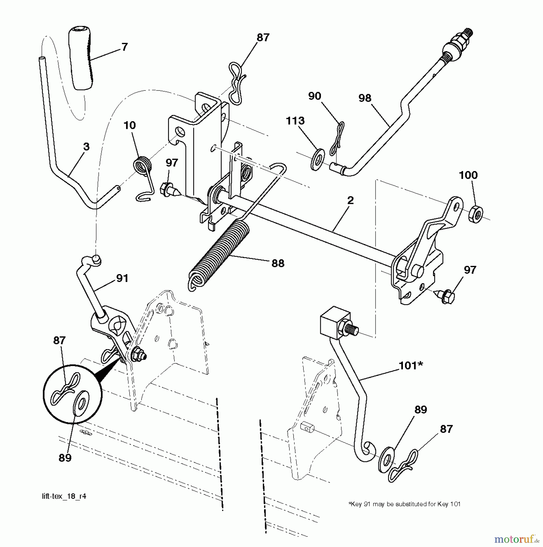 Jonsered Rasen und Garten Traktoren LT2213 C (96051000901) - Jonsered Lawn & Garden Tractor (2011-08) MOWER LIFT / DECK LIFT