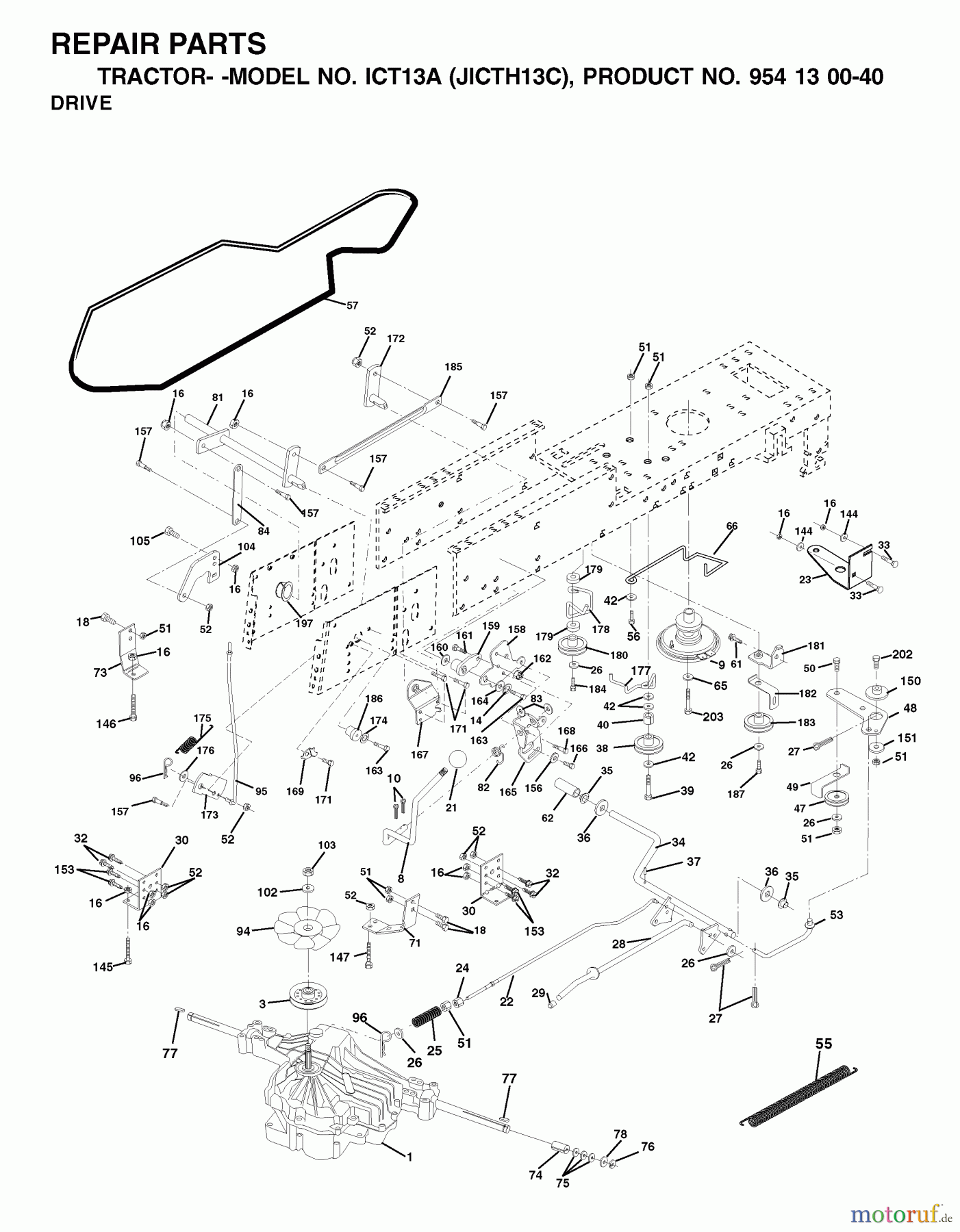 Jonsered Rasen und Garten Traktoren ICT13A (JICTH13C, 954130040) - Jonsered Lawn & Garden Tractor (2001-02) DRIVE