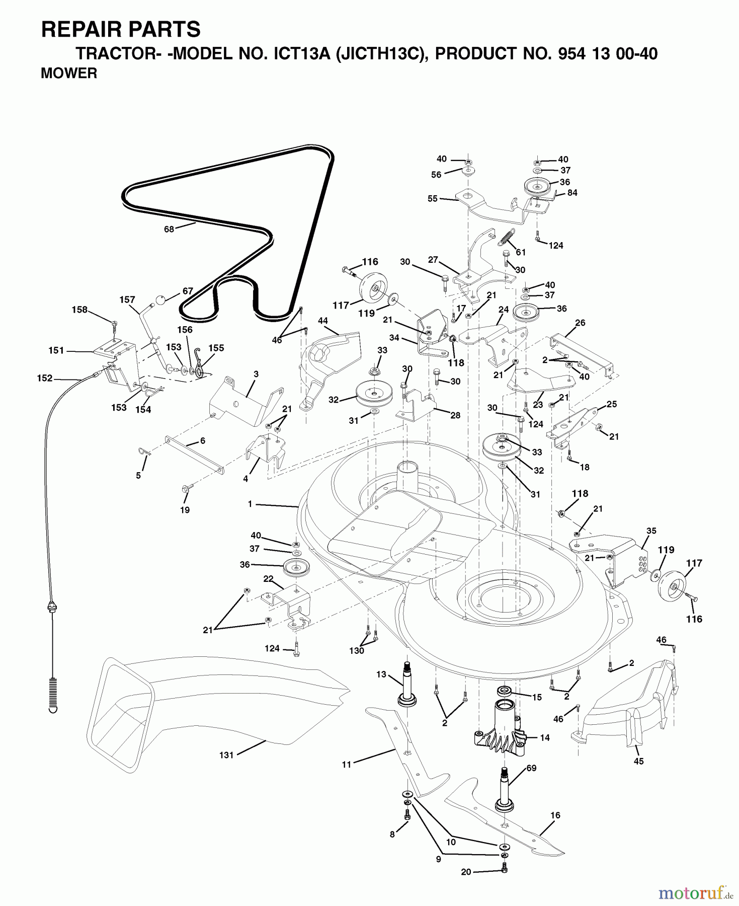 Jonsered Rasen und Garten Traktoren ICT13A (JICTH13C, 954130040) - Jonsered Lawn & Garden Tractor (2001-02) MOWER DECK / CUTTING DECK