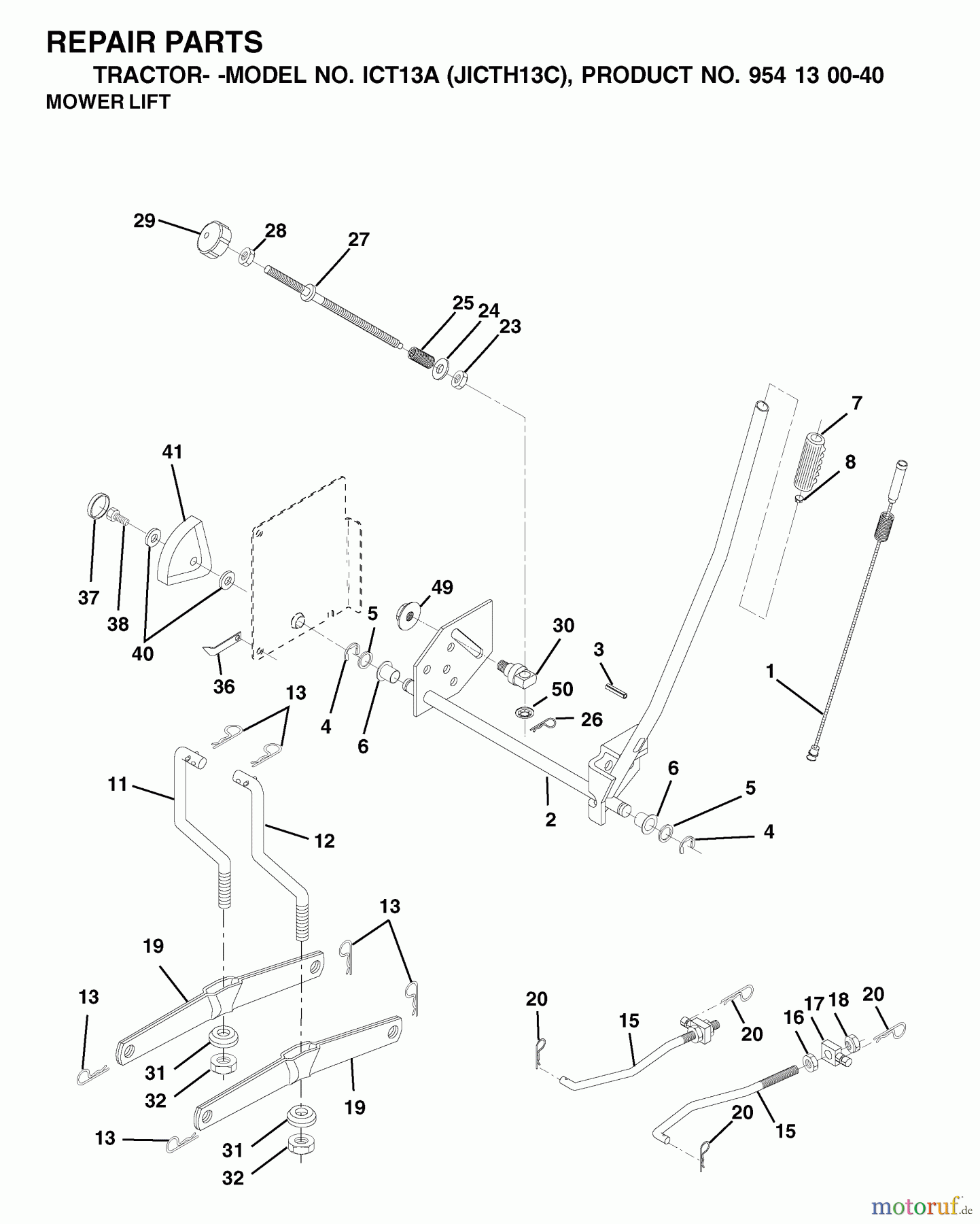  Jonsered Rasen  und Garten Traktoren ICT13A (JICTH13C, 954130040) - Jonsered Lawn & Garden Tractor (2001-02) MOWER LIFT / DECK LIFT