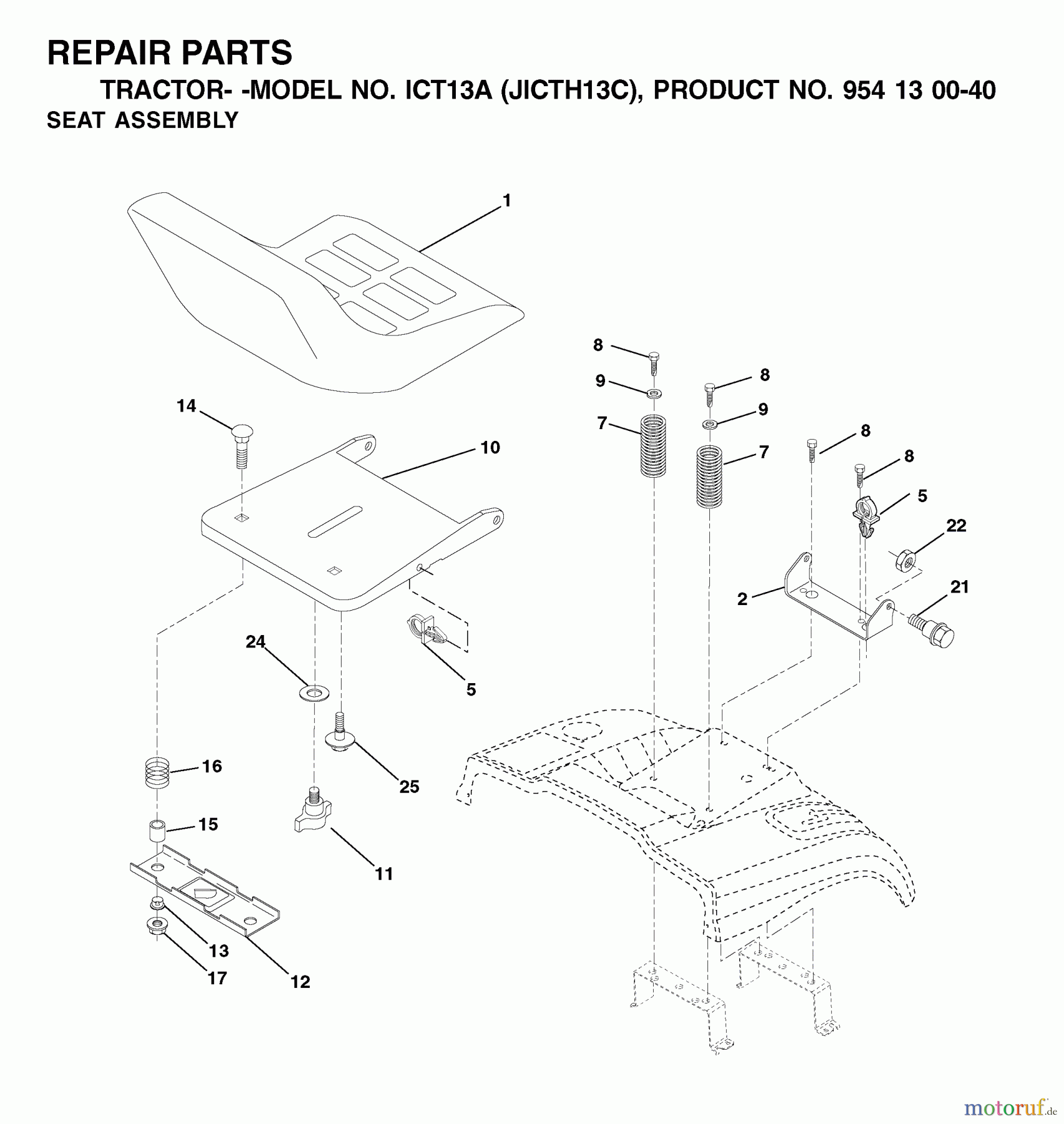  Jonsered Rasen  und Garten Traktoren ICT13A (JICTH13C, 954130040) - Jonsered Lawn & Garden Tractor (2001-02) SEAT