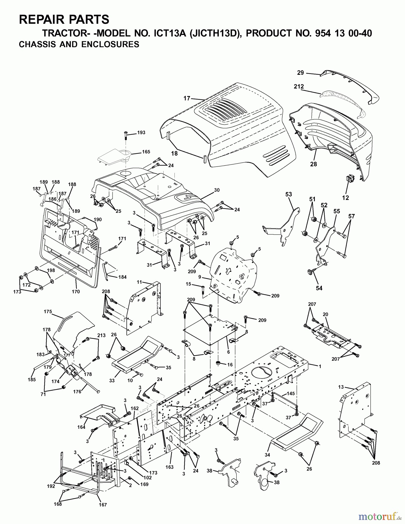 Jonsered Rasen und Garten Traktoren ICT13A (JICTH13D, 954130040) - Jonsered Lawn & Garden Tractor (2001-02) CHASSIS ENCLOSURES