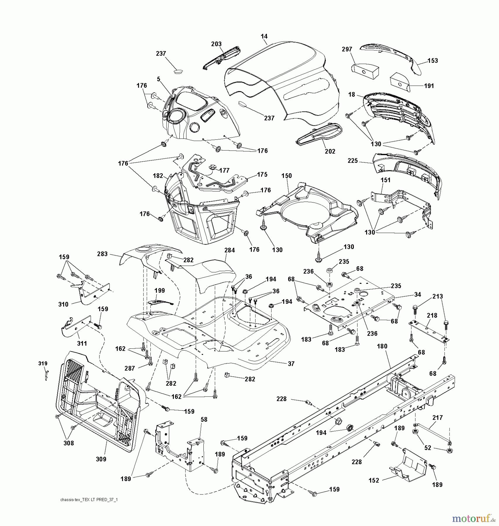 Jonsered Rasen und Garten Traktoren LT2213 CA (96041015300) - Jonsered Lawn & Garden Tractor (2010-01) CHASSIS ENCLOSURES