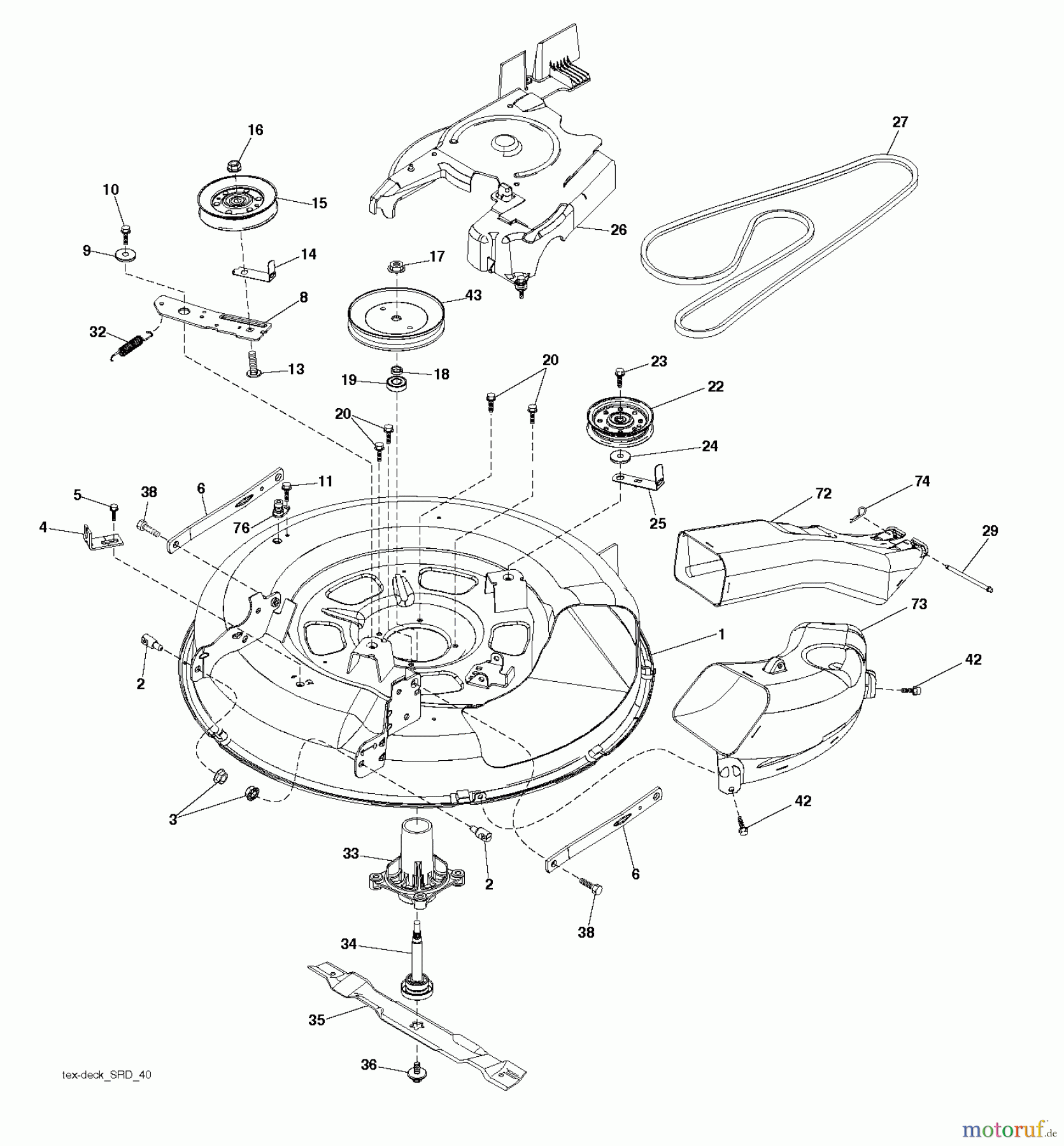 Jonsered Rasen und Garten Traktoren LT2213 CA (96041015300) - Jonsered Lawn & Garden Tractor (2010-01) MOWER DECK / CUTTING DECK