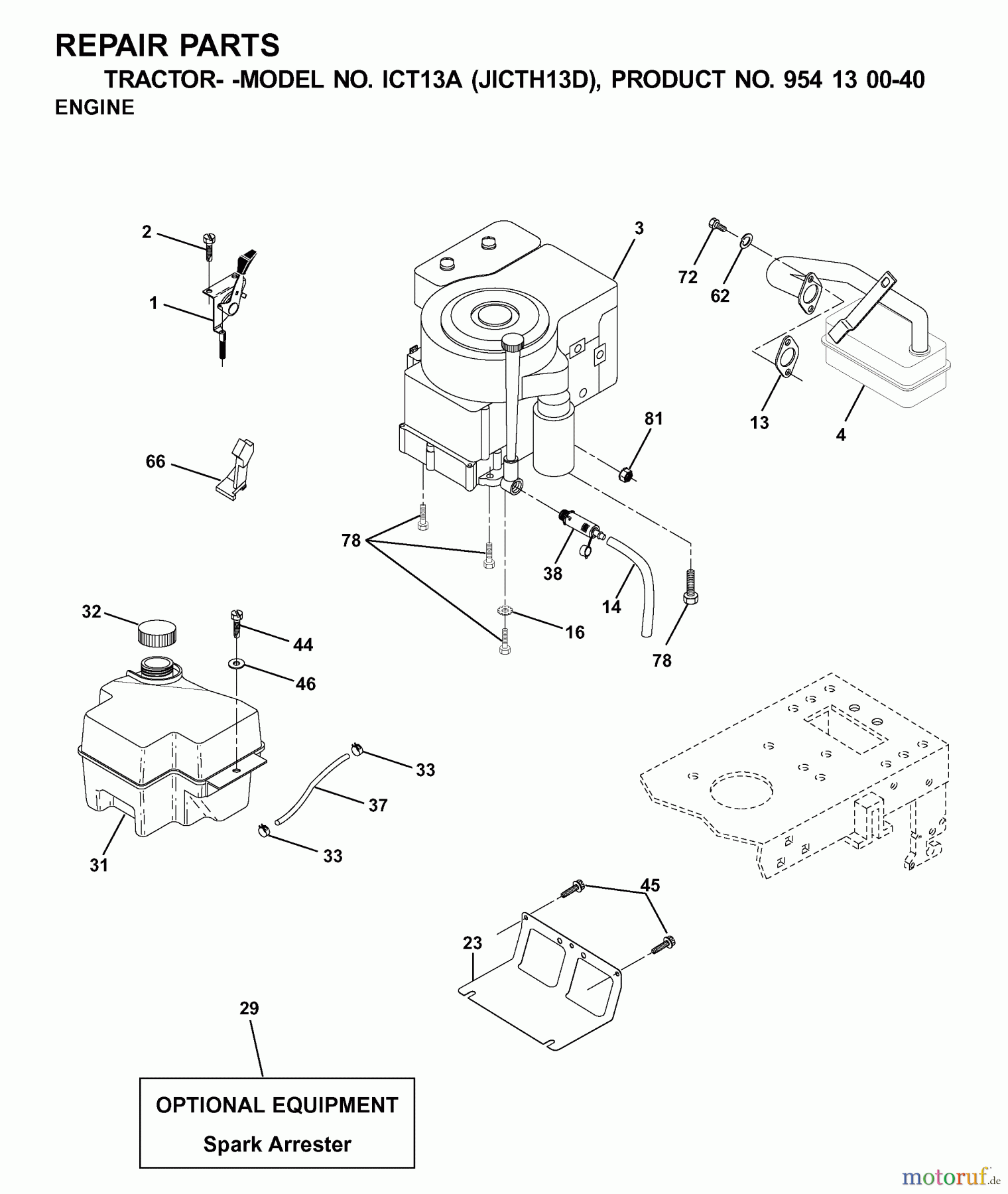 Jonsered Rasen  und Garten Traktoren ICT13A (JICTH13D, 954130040) - Jonsered Lawn & Garden Tractor (2001-02) ENGINE