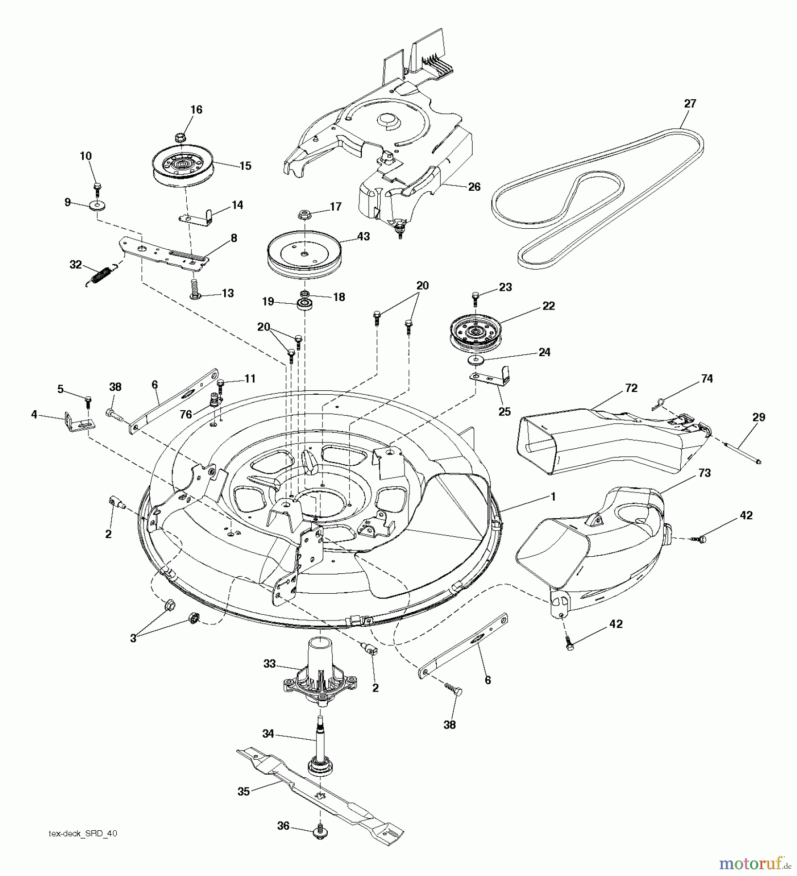 Jonsered Rasen und Garten Traktoren LT2213 CA (96051001000) - Jonsered Lawn & Garden Tractor (2010-10) MOWER DECK / CUTTING DECK