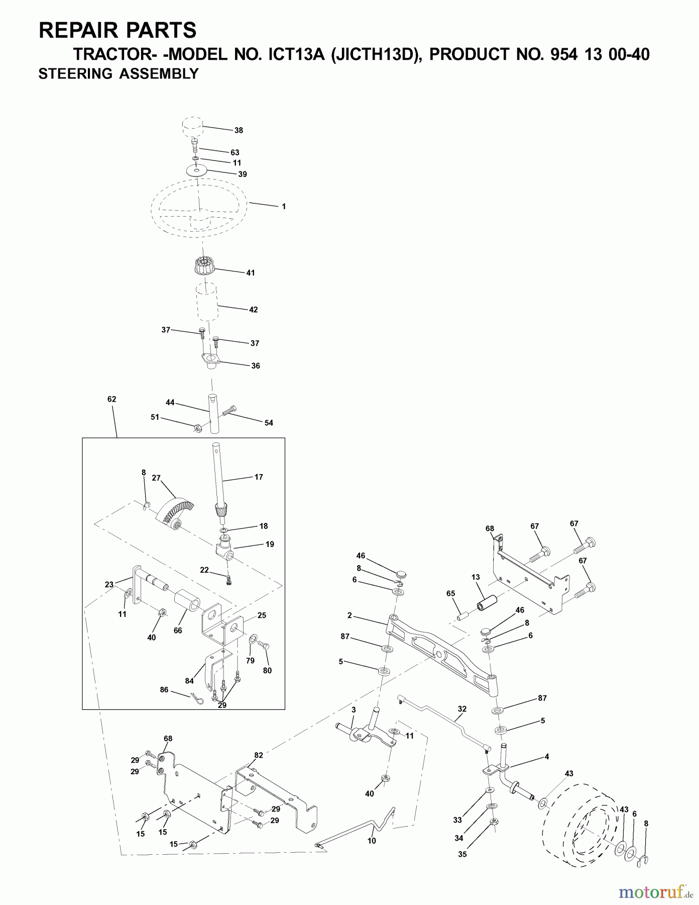  Jonsered Rasen  und Garten Traktoren ICT13A (JICTH13D, 954130040) - Jonsered Lawn & Garden Tractor (2001-02) STEERING