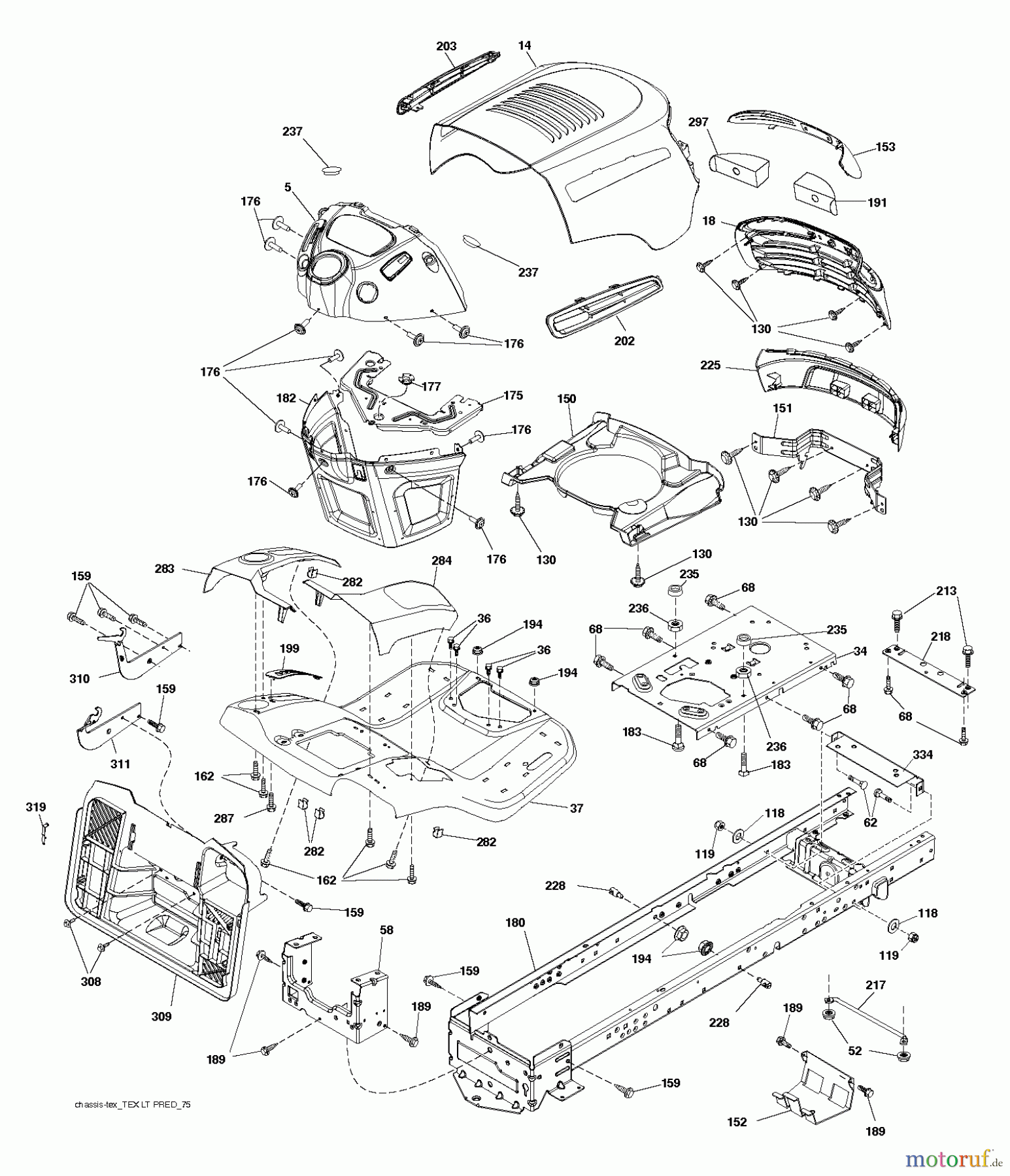 Jonsered Rasen und Garten Traktoren LT2213 CA (96051001003) - Jonsered Lawn & Garden Tractor (2012-08) CHASSIS ENCLOSURES